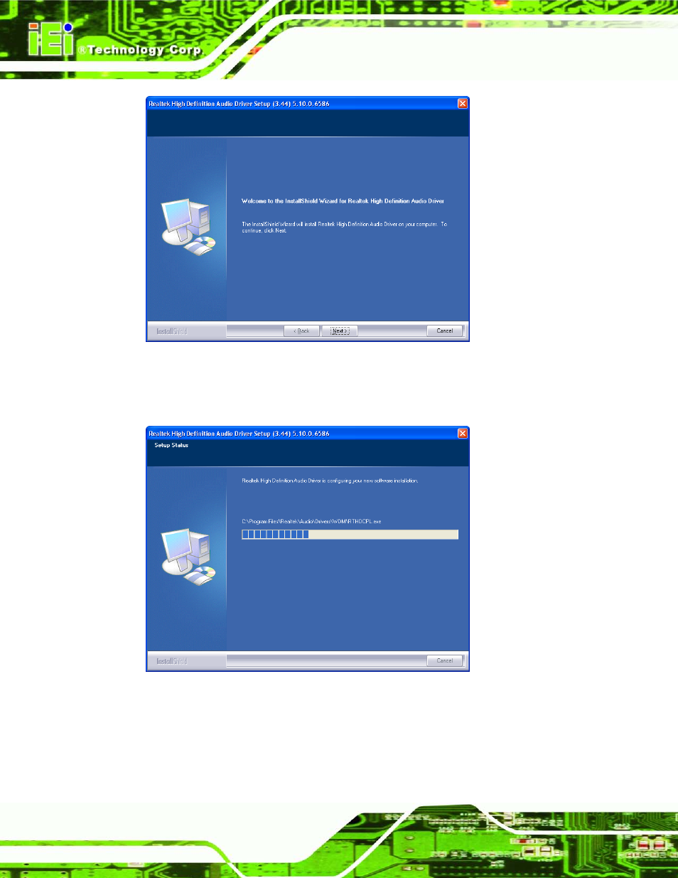 Figure 9-25: audio driver welcome screen, Figure 9-26: audio driver installation | IEI Integration AFL2-17A-H61 v1.11 User Manual | Page 195 / 275
