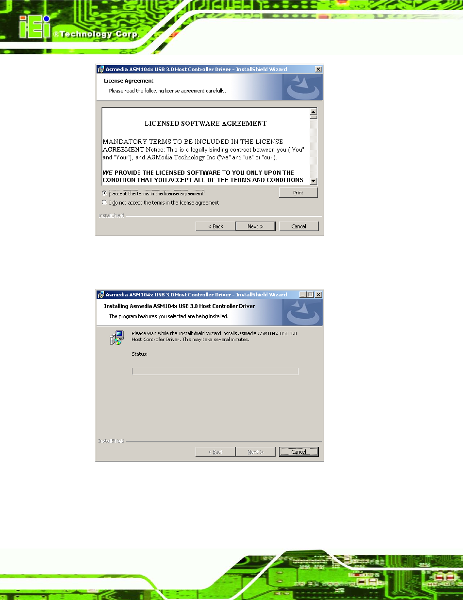 Figure 9-38: usb 3.0 driver license agreement, Figure 9-39: usb 3.0 driver installation | IEI Integration AFL2-17A-H61 v1.11 User Manual | Page 203 / 275