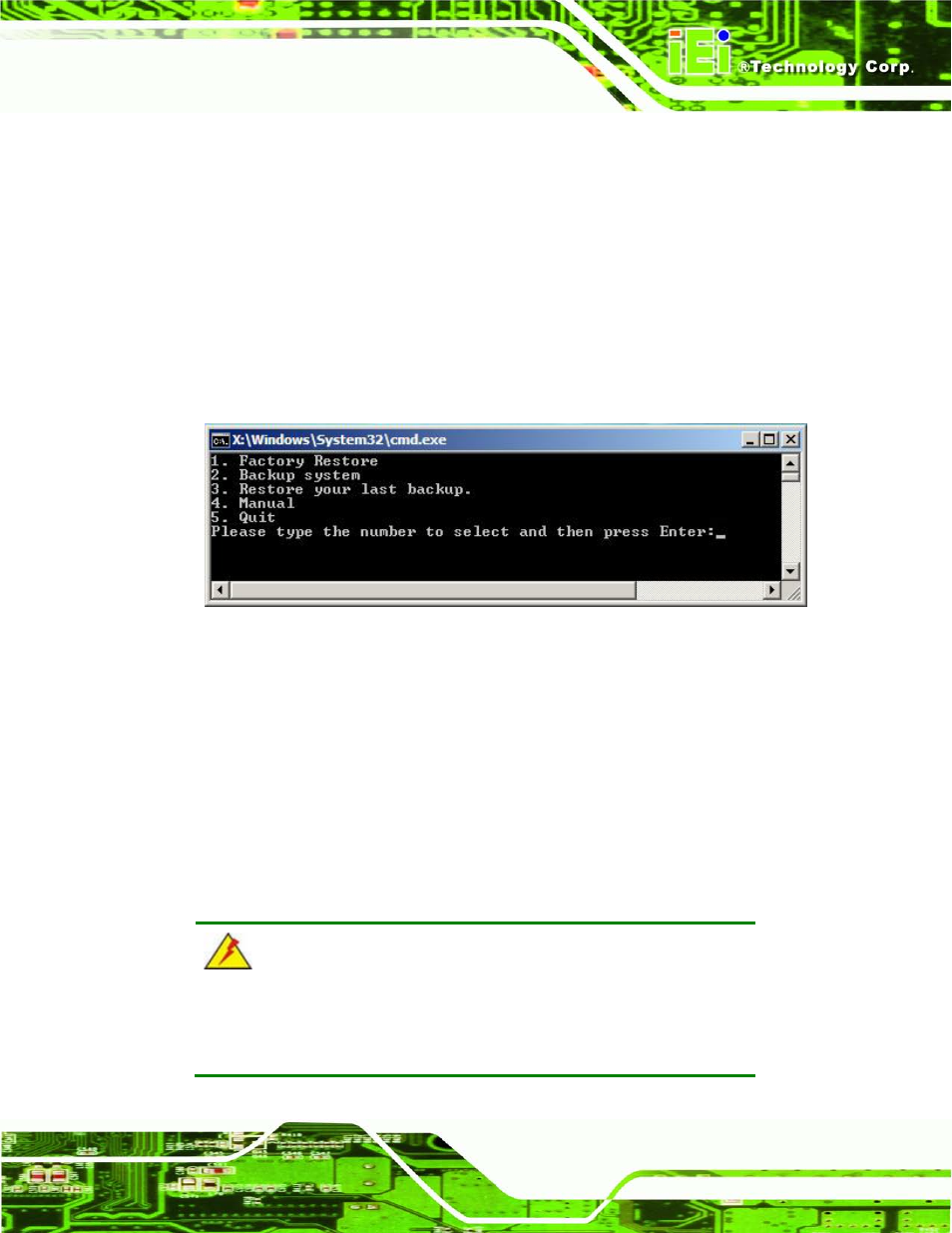 C.5 recovery tool functions, Ecovery, Unctions | Figure c-33: recovery tool main menu, C.5 re c o ve ry to o l fu n c tio n s | IEI Integration AFL2-17A-H61 v1.11 User Manual | Page 256 / 275