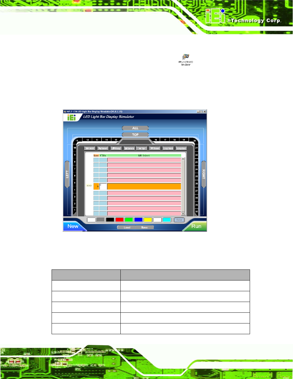 Figure 2-5: iei led light bar display simulator | IEI Integration AFL2-17A-H61 v1.11 User Manual | Page 36 / 275