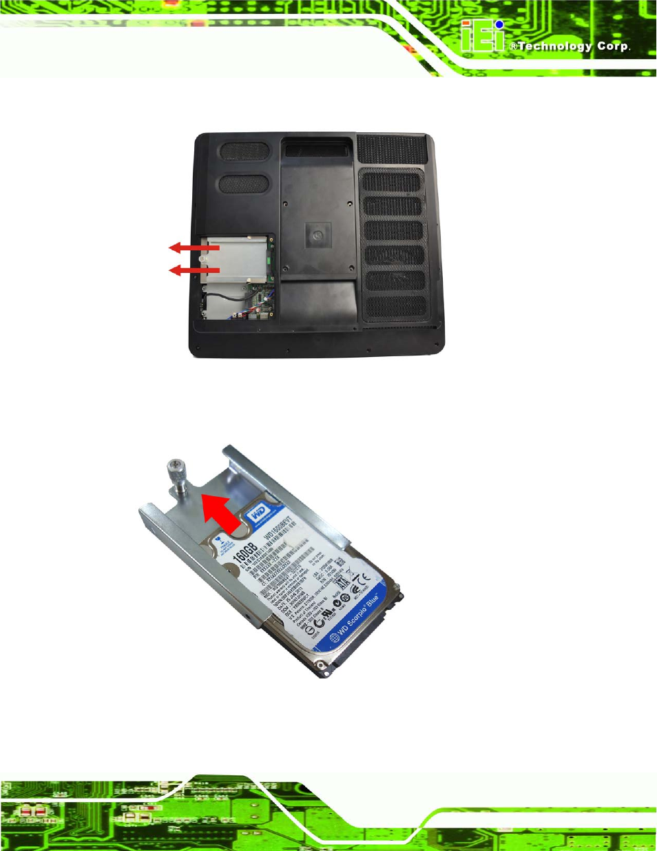 Figure 5-3: removing the hdd bracket, Figure 5-4: inserting the hdd | IEI Integration AFL2-17A-H61 v1.11 User Manual | Page 70 / 275