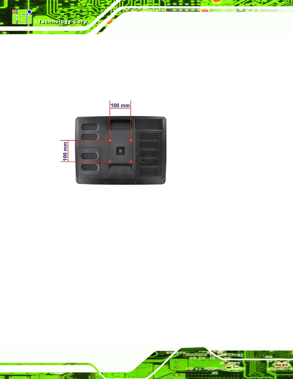 3 stand mounting, 4 arm mounting, Figure 5-20: mounting screw location | IEI Integration AFL2-17A-H61 v1.11 User Manual | Page 83 / 275