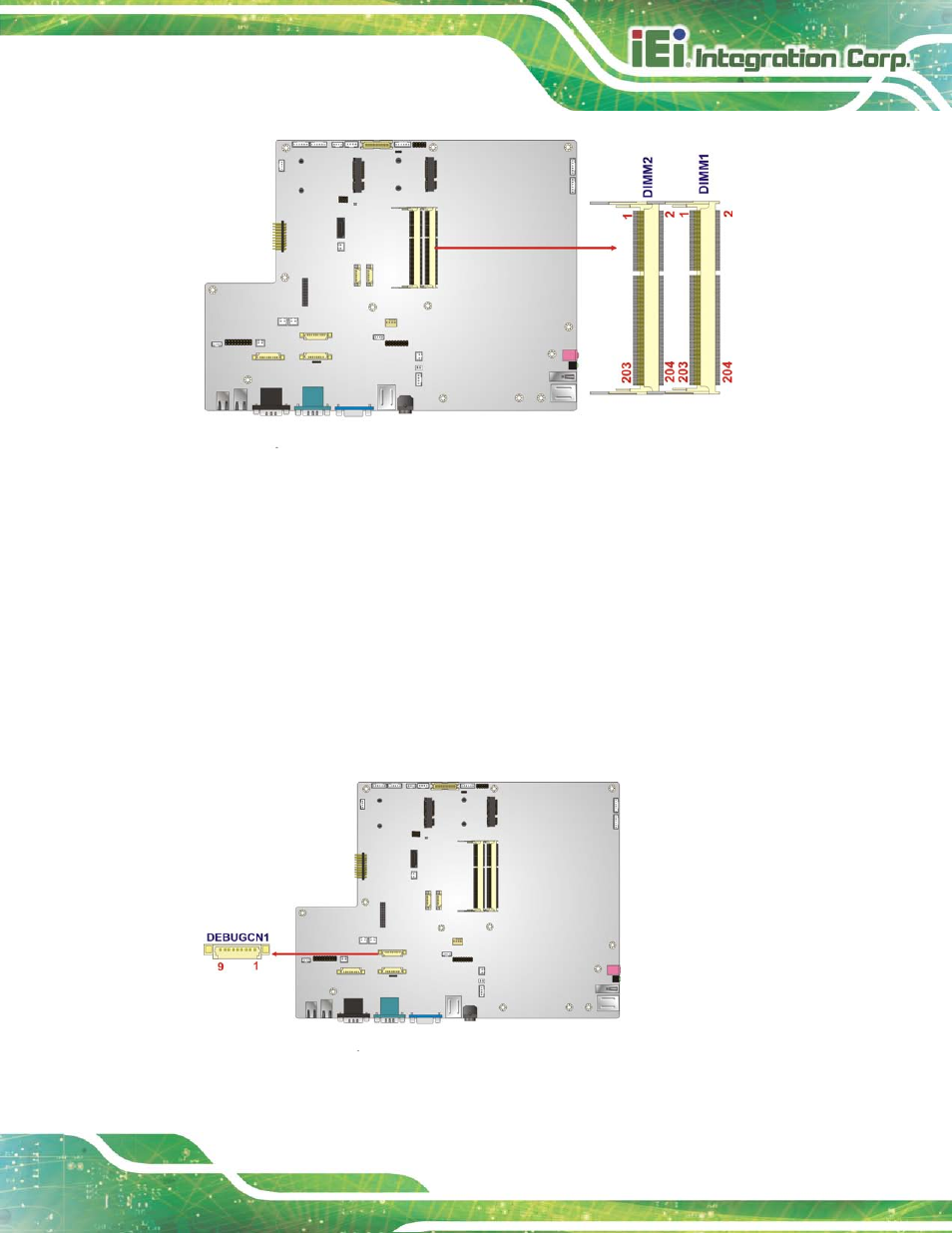 7 debug port connector, Figure 6-8: ddr3 dimm slot locations, Figure 6-9: debug port connector location | IEI Integration AFL2-17A-H61 v1.23 User Manual | Page 107 / 278