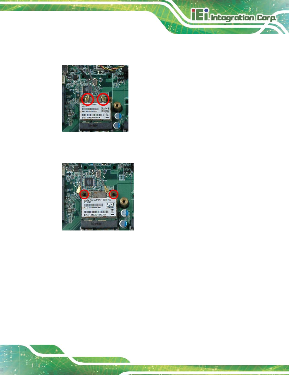 Figure 7-5: removing the antennas, Figure 7-6: releasing the wlan card | IEI Integration AFL2-17A-H61 v1.23 User Manual | Page 141 / 278