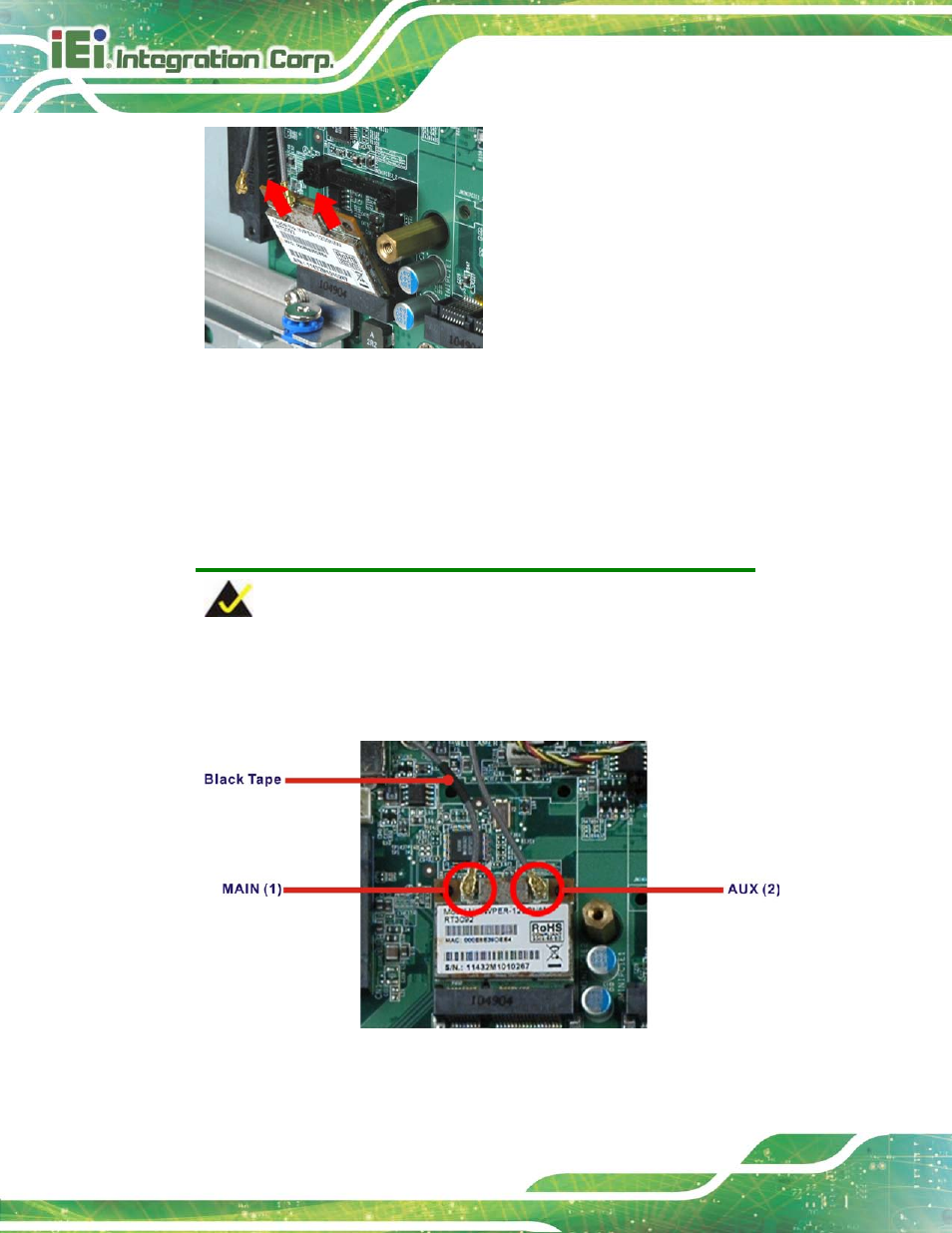 Figure 7-7: removing the wlan card, Figure 7-8: attaching the antennas | IEI Integration AFL2-17A-H61 v1.23 User Manual | Page 142 / 278