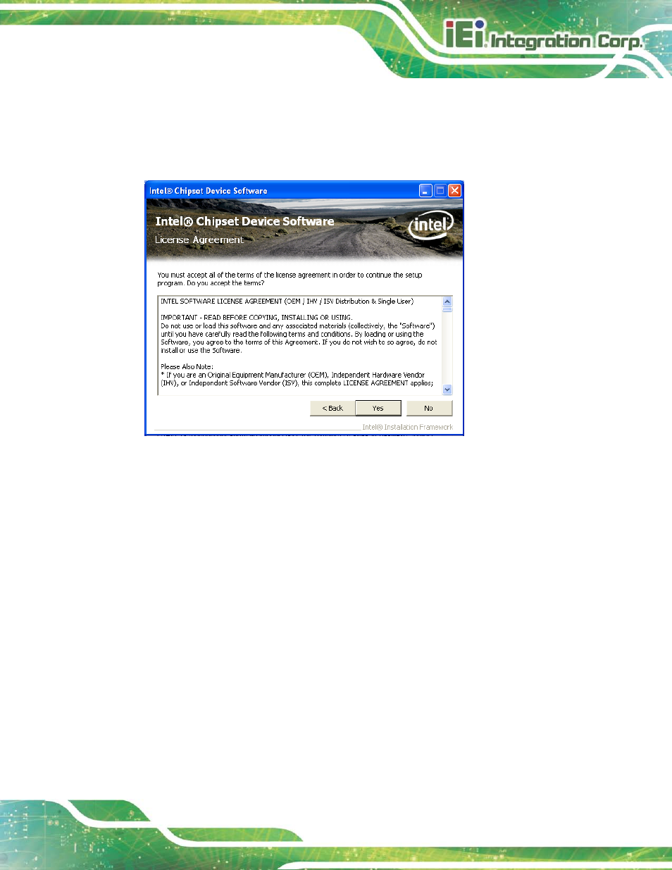 Figure 9-4: chipset driver license agreement | IEI Integration AFL2-17A-H61 v1.23 User Manual | Page 185 / 278