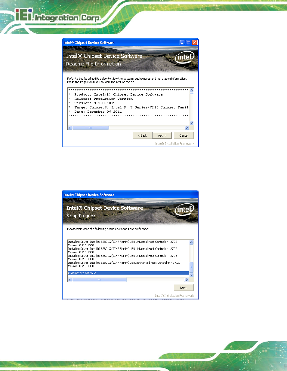 Figure 9-5: chipset driver read me file, Figure 9-6: chipset driver setup operations | IEI Integration AFL2-17A-H61 v1.23 User Manual | Page 186 / 278