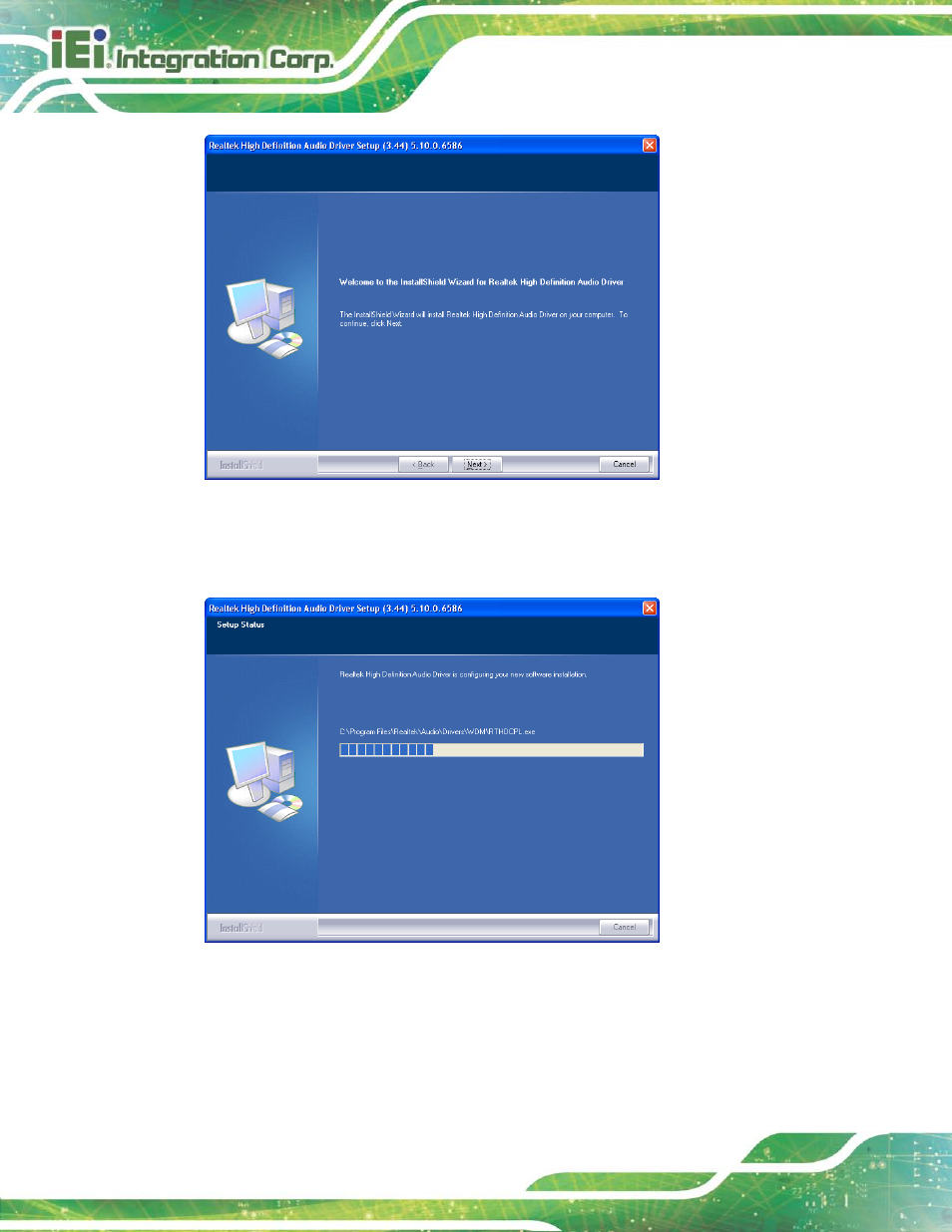 Figure 9-25: audio driver welcome screen, Figure 9-26: audio driver installation | IEI Integration AFL2-17A-H61 v1.23 User Manual | Page 198 / 278