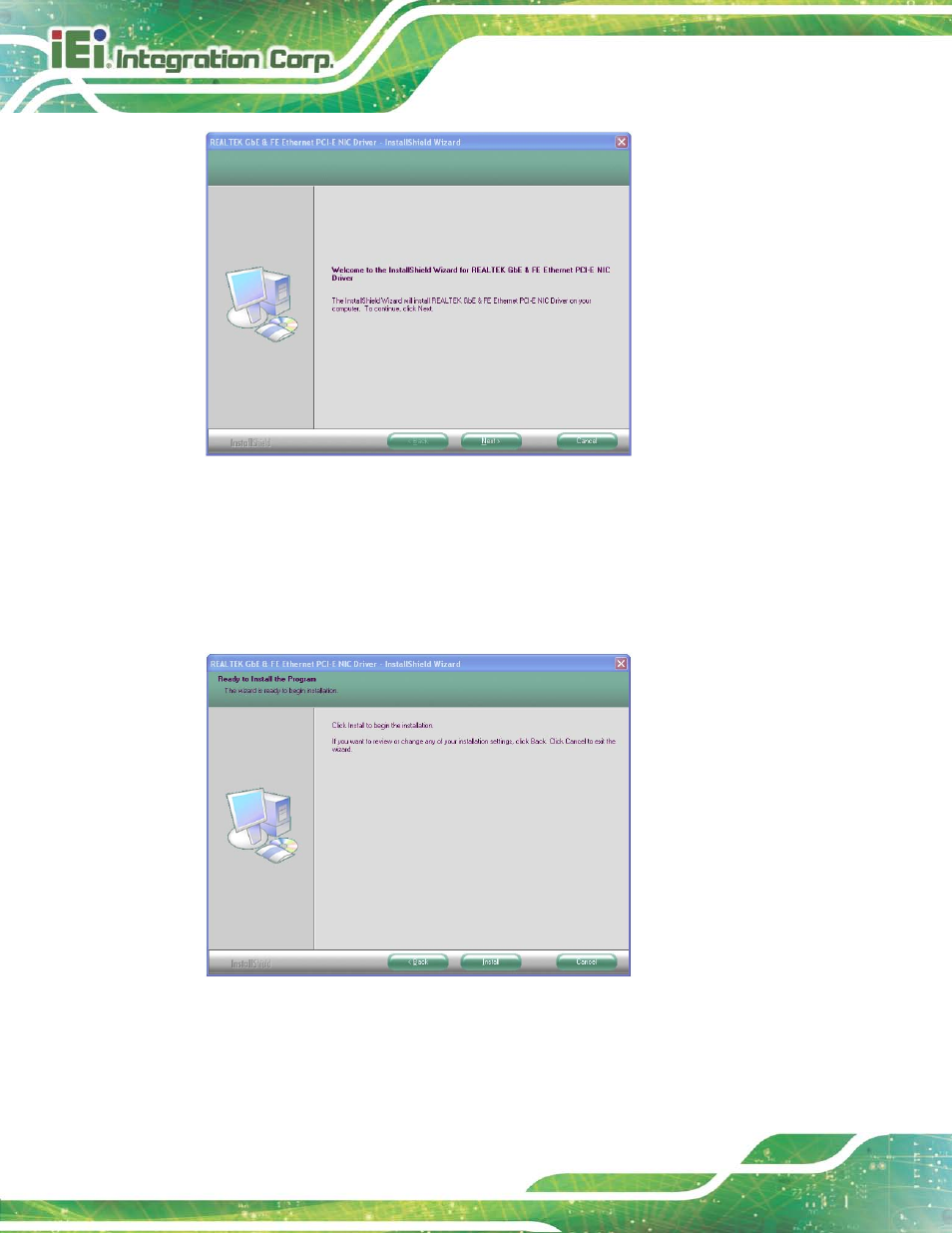 Figure 9-28: lan driver welcome screen, Figure 9-29: lan driver ready to install screen | IEI Integration AFL2-17A-H61 v1.23 User Manual | Page 200 / 278