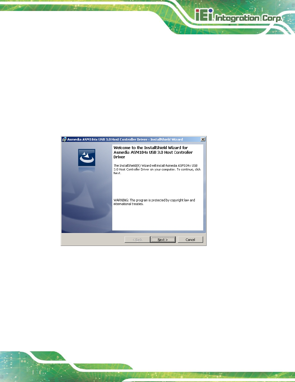 9 usb 3.0 driver installation, River, Nstallation | Figure 9-37: usb 3.0 driver welcome screen, 9 us b 3.0 drive r in s ta lla tio n | IEI Integration AFL2-17A-H61 v1.23 User Manual | Page 205 / 278