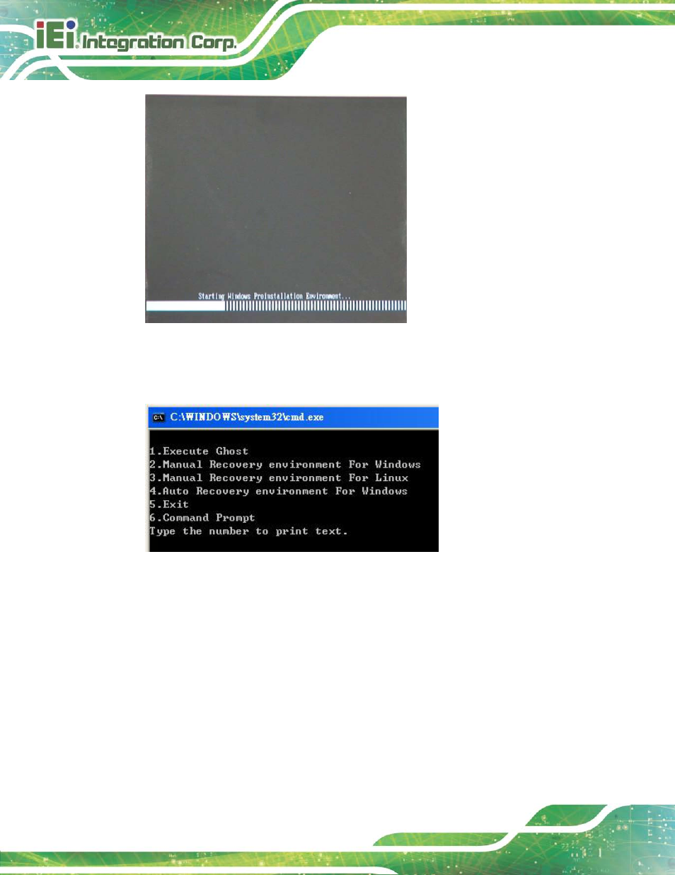 Figure c-2: launching the recovery tool, Figure c-3: recovery tool setup menu | IEI Integration AFL2-17A-H61 v1.23 User Manual | Page 240 / 278