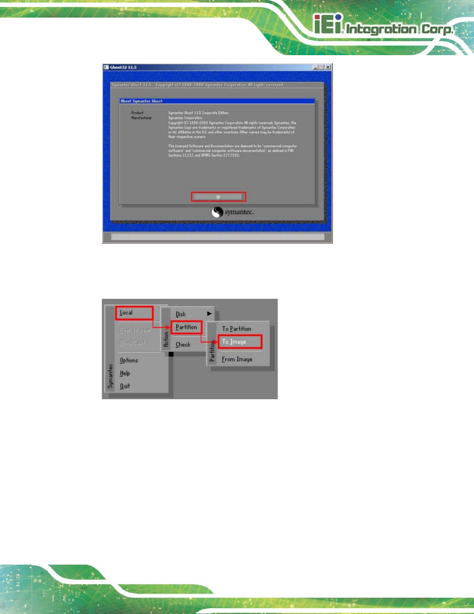 Figure c-12: about symantec ghost window, Figure c-13: symantec ghost path | IEI Integration AFL2-17A-H61 v1.23 User Manual | Page 247 / 278