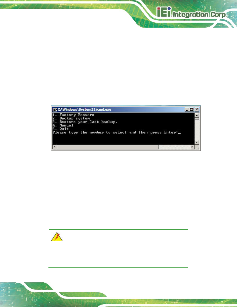 C.5 recovery tool functions, Ecovery, Unctions | Figure c-33: recovery tool main menu, C.5 re c o ve ry to o l fu n c tio n s | IEI Integration AFL2-17A-H61 v1.23 User Manual | Page 259 / 278
