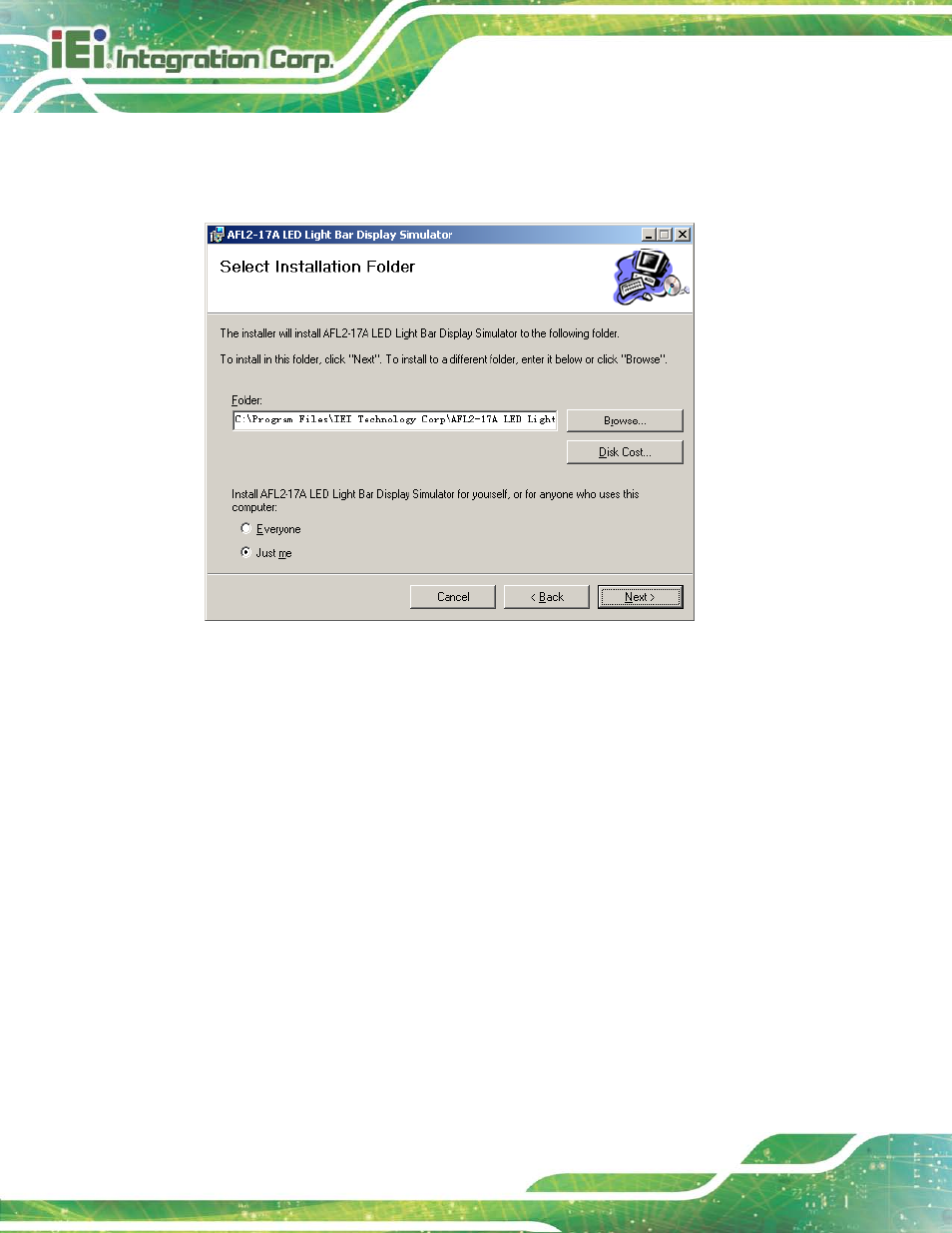 Figure 2-2: select installation folder screen | IEI Integration AFL2-17A-H61 v1.23 User Manual | Page 36 / 278