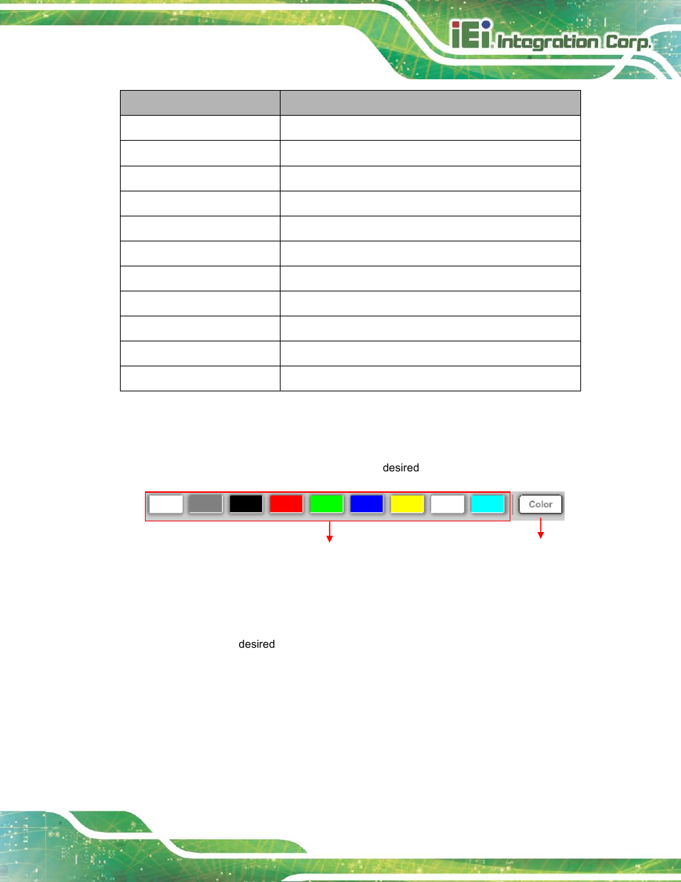 Figure 2-6: color setting area, Table 2-1: led simulator software description | IEI Integration AFL2-17A-H61 v1.23 User Manual | Page 39 / 278