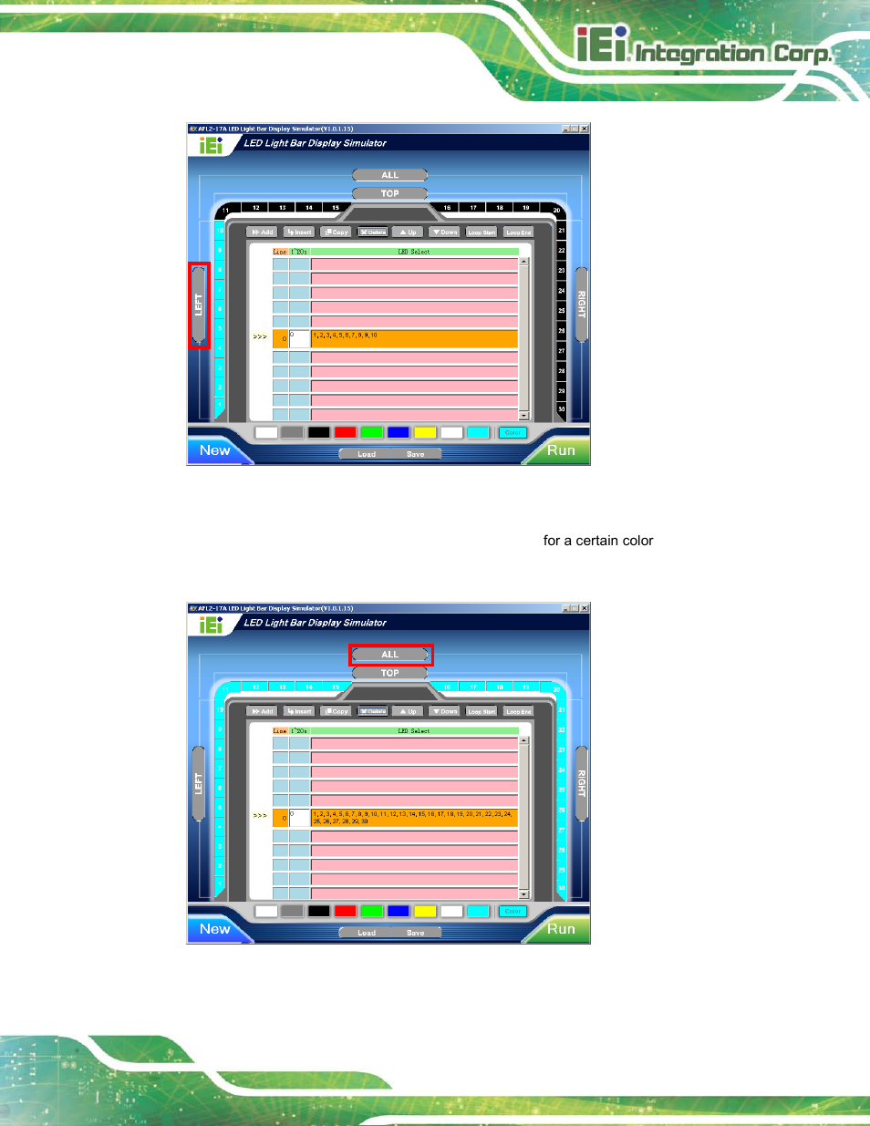 Figure 2-9: set the left leds, Figure 2-10: set all the leds | IEI Integration AFL2-17A-H61 v1.23 User Manual | Page 41 / 278