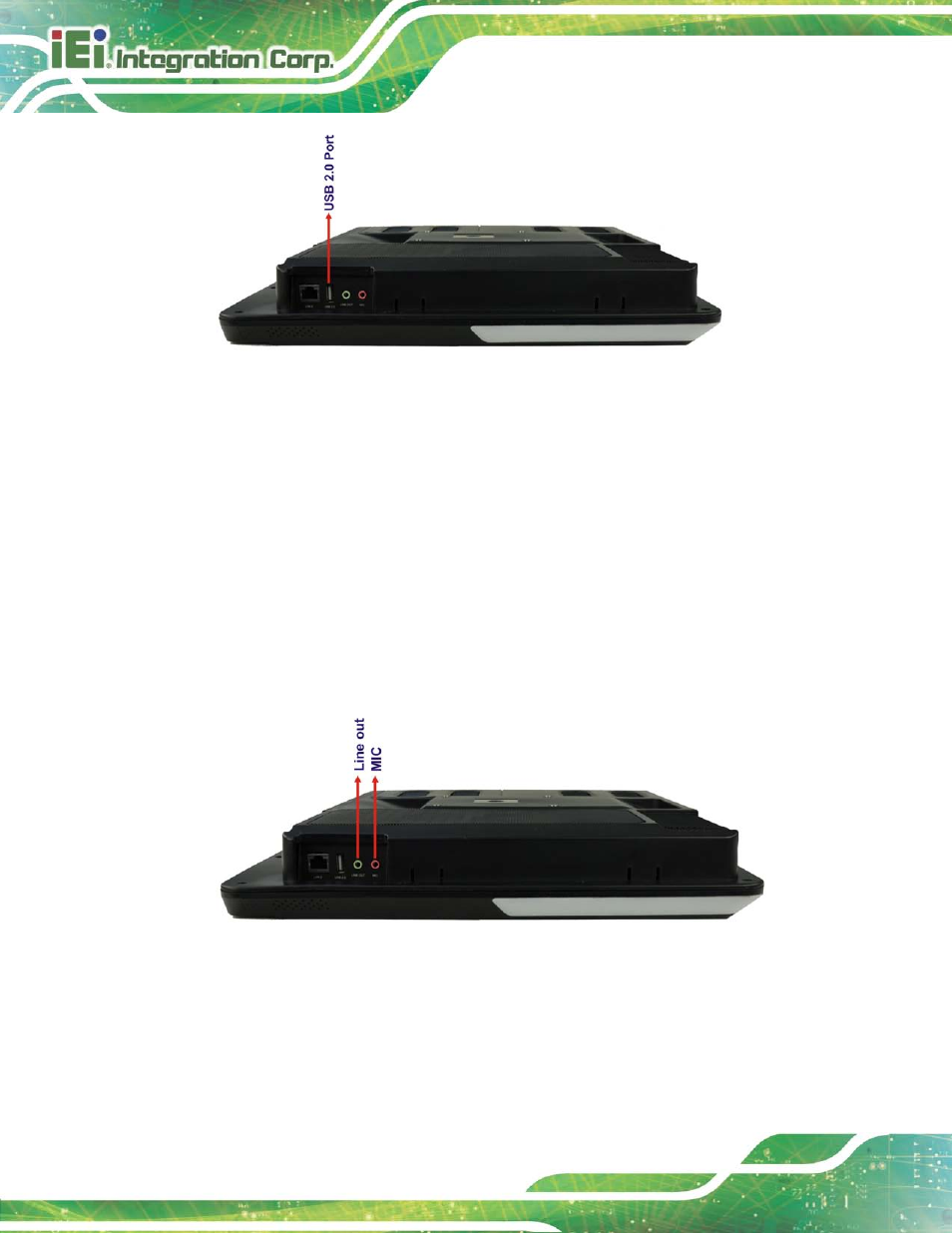 5 audio, 1 audio codec controller, 2 stereo speakers | Udio, Figure 3-6: external usb ports (left side panel), Figure 3-7: audio jack, 5 au d io | IEI Integration AFL2-17A-H61 v1.23 User Manual | Page 62 / 278