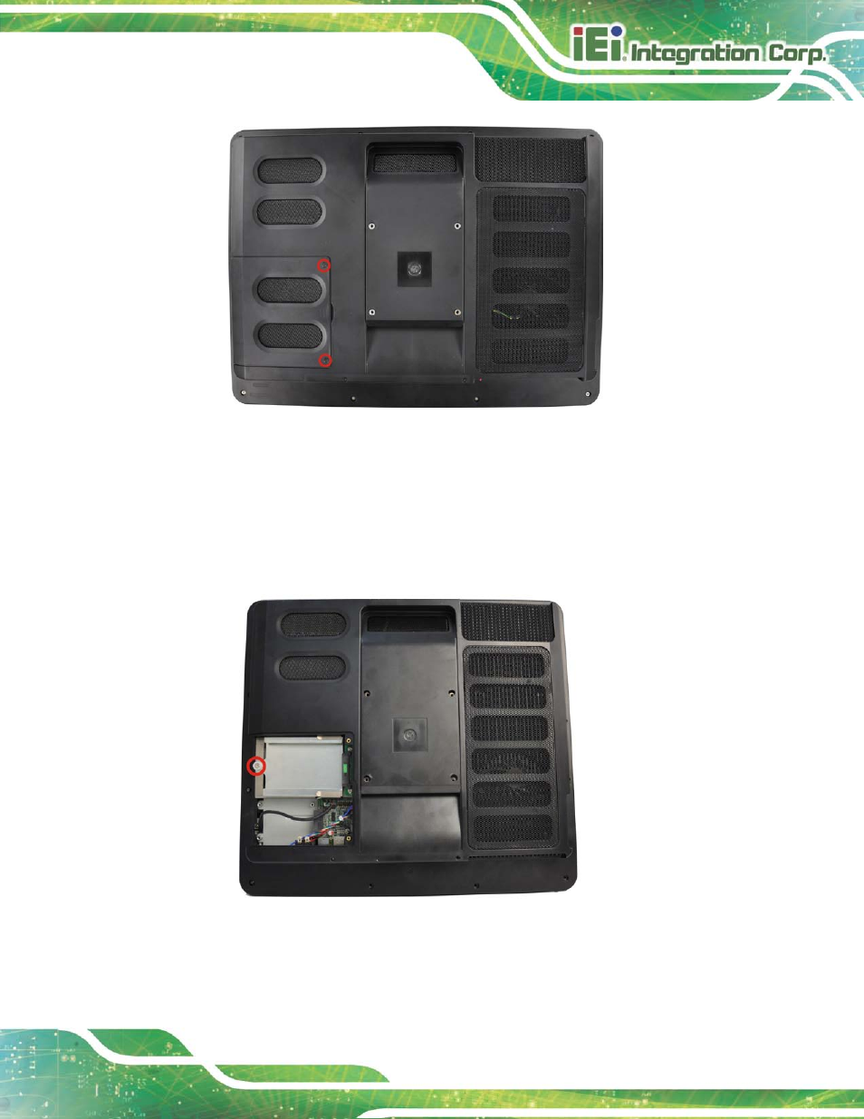 Figure 5-1: hdd cover retention screws, Figure 5-2: hdd bracket screw | IEI Integration AFL2-17A-H61 v1.23 User Manual | Page 71 / 278
