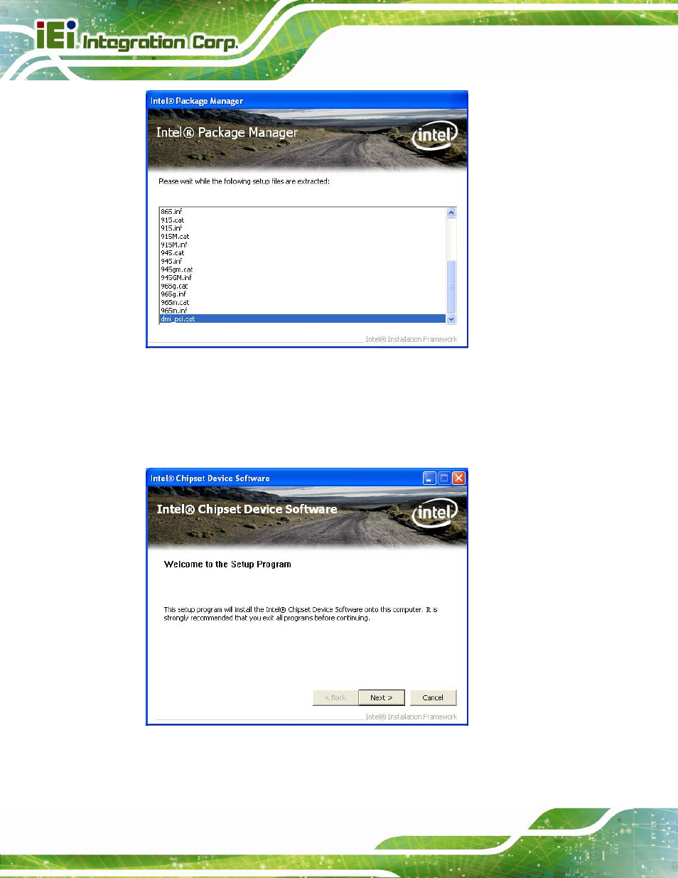 Figure 5-2: chipset driver screen, Figure 5-3: chipset driver welcome screen | IEI Integration AFL2-W15B-H61 User Manual | Page 106 / 219