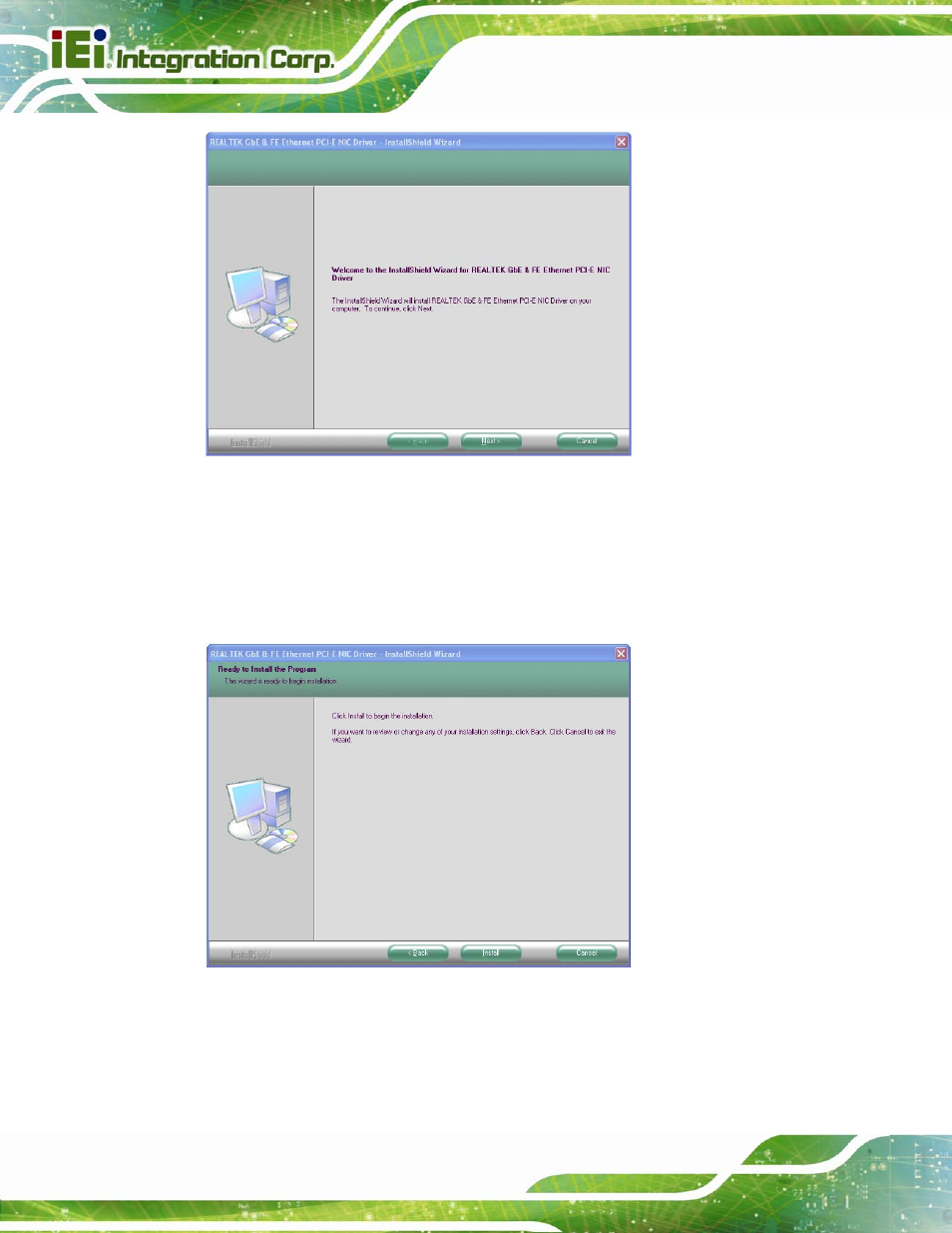 Figure 5-15: lan driver welcome screen, Figure 5-16: lan driver ready to install screen | IEI Integration AFL2-W15B-H61 User Manual | Page 114 / 219