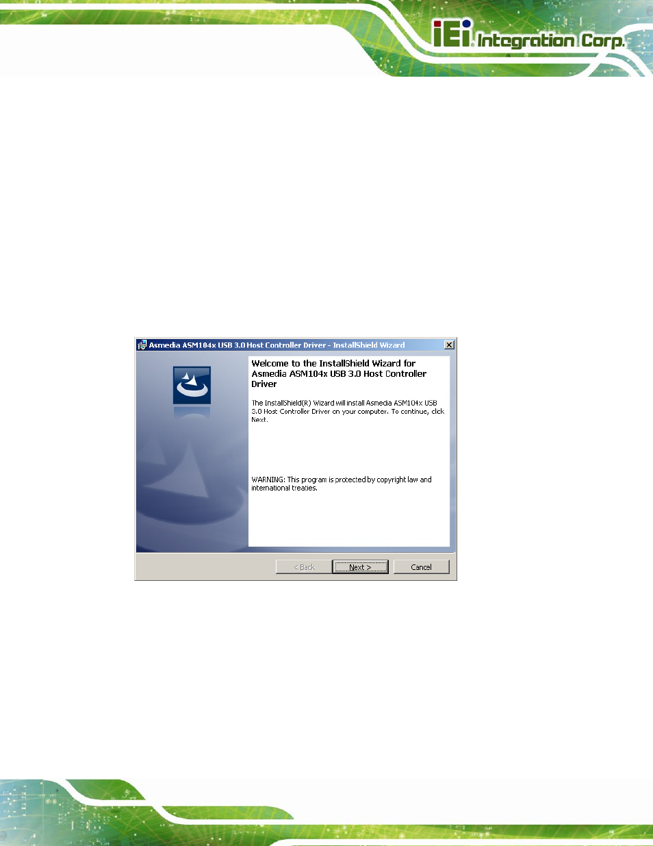 9 usb 3.0 driver installation, River, Nstallation | Figure 5-38: usb 3.0 driver welcome screen | IEI Integration AFL2-W15B-H61 User Manual | Page 127 / 219