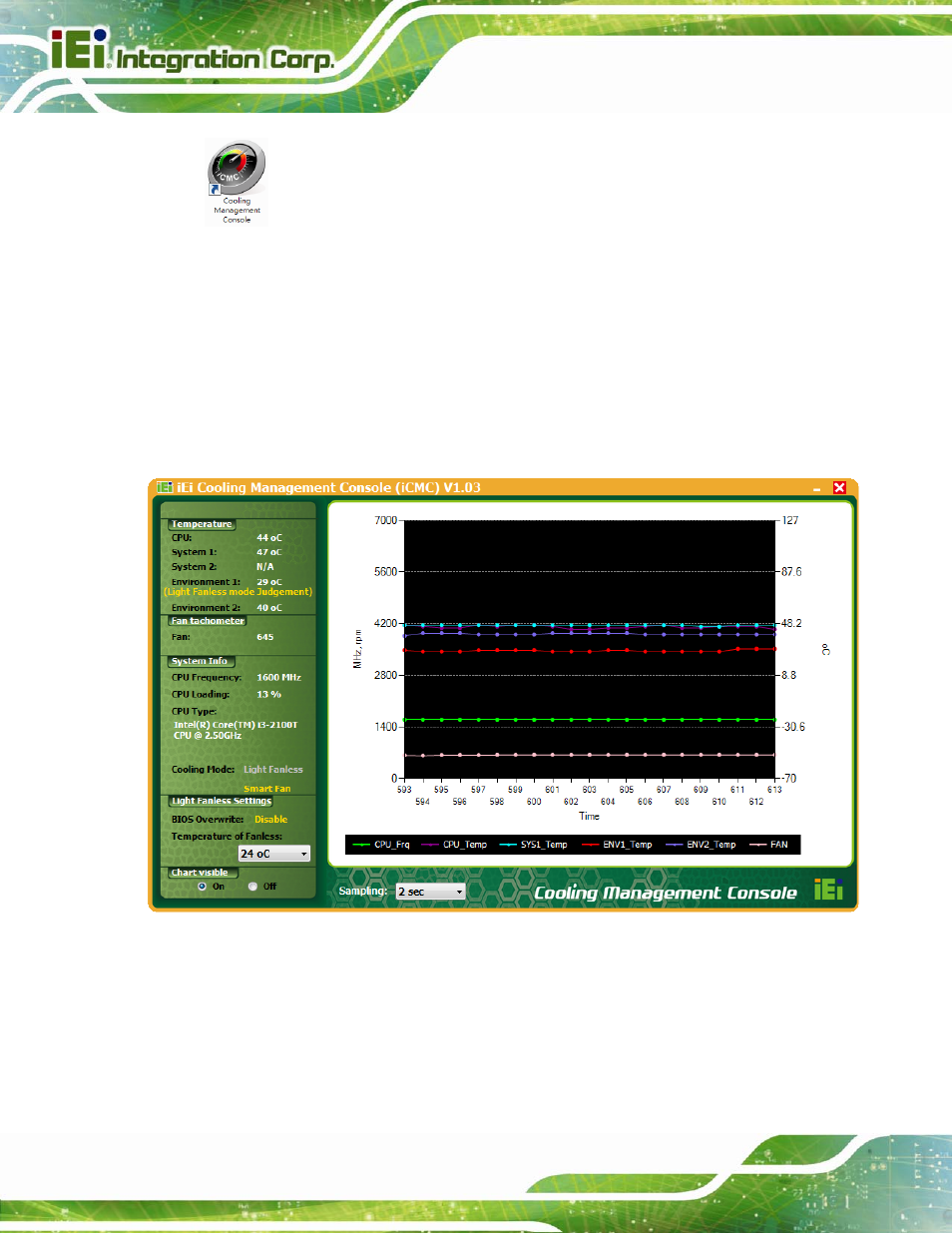 2 icmc overview, 1 information panel, Verview | Figure 6-6: cooling management console icon, Figure 6-7: icmc | IEI Integration AFL2-W15B-H61 User Manual | Page 134 / 219