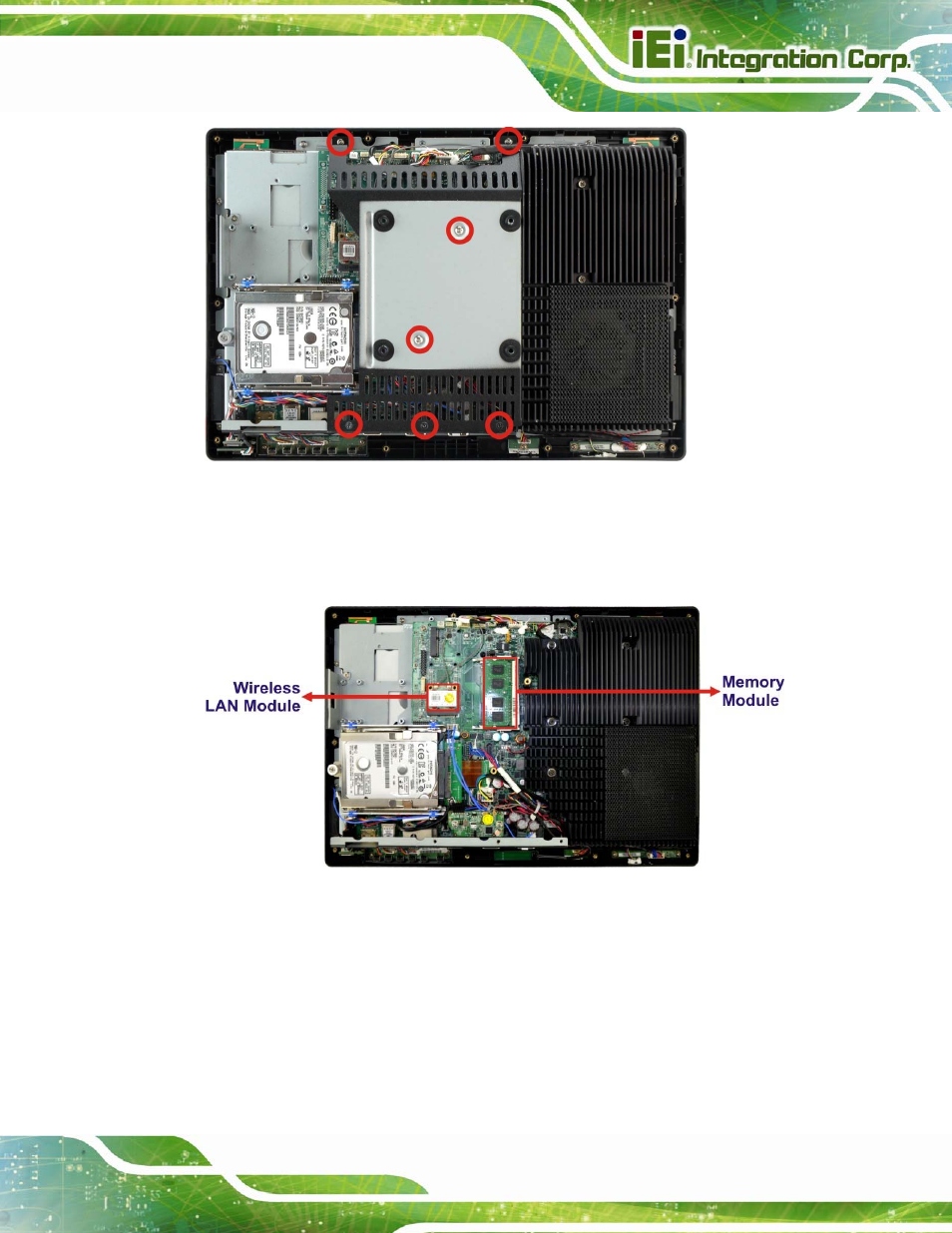 5 replacing components, 1 memory module replacement, Eplacing | Omponents, Figure 7-2: internal cover retention screws, Figure 7-3: internal components | IEI Integration AFL2-W15B-H61 User Manual | Page 143 / 219