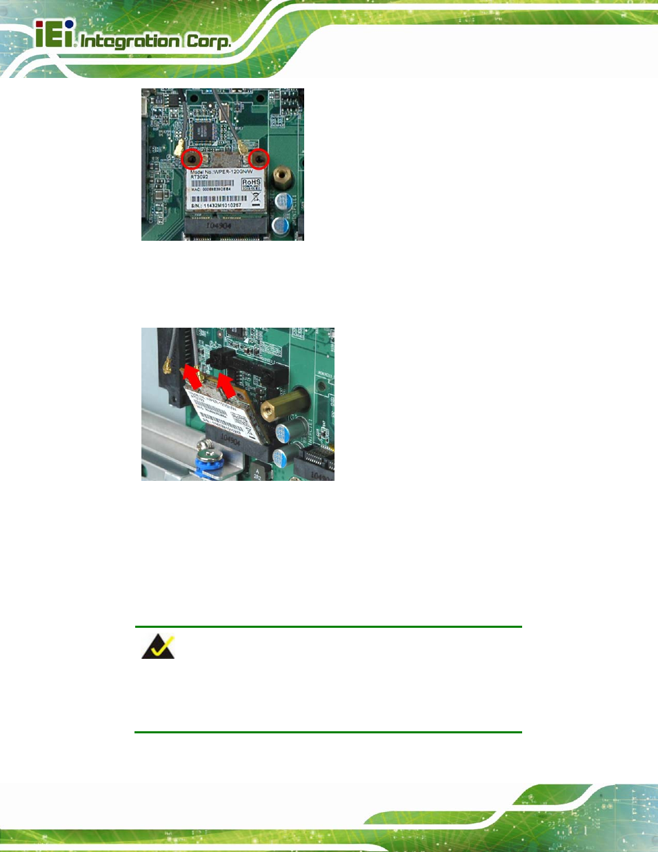 Figure 7-6: releasing the wlan card, Figure 7-7: removing the wlan card | IEI Integration AFL2-W15B-H61 User Manual | Page 146 / 219