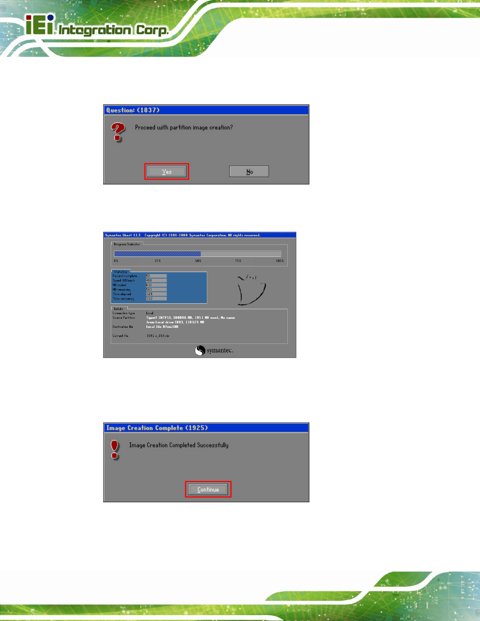 Figure c-18: image creation confirmation, Figure c-19: image creation complete, Figure c-20: image creation complete | IEI Integration AFL2-W15B-H61 User Manual | Page 190 / 219