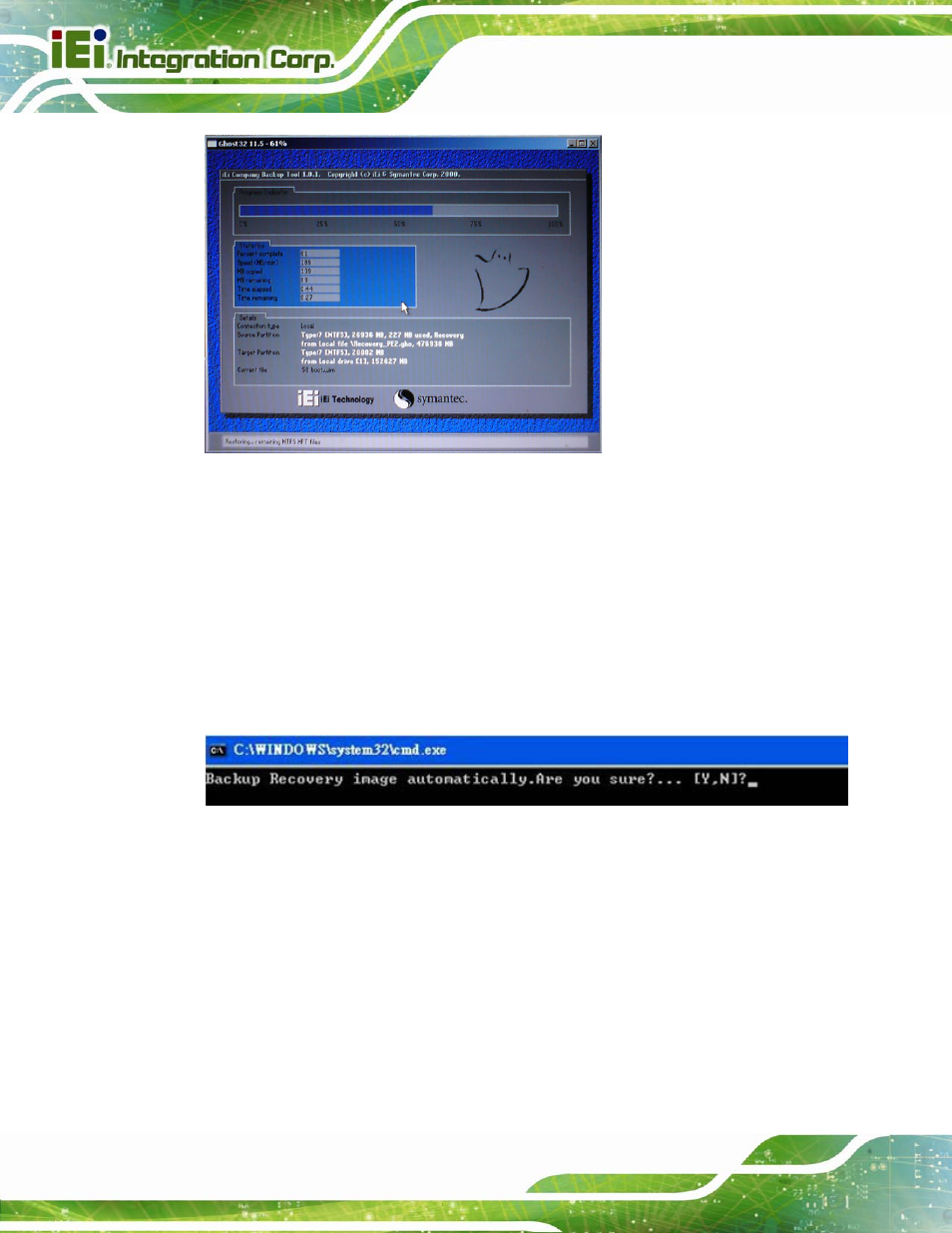 Figure c-26: building the auto recovery partition, Figure c-27: factory default image confirmation | IEI Integration AFL2-W15B-H61 User Manual | Page 194 / 219