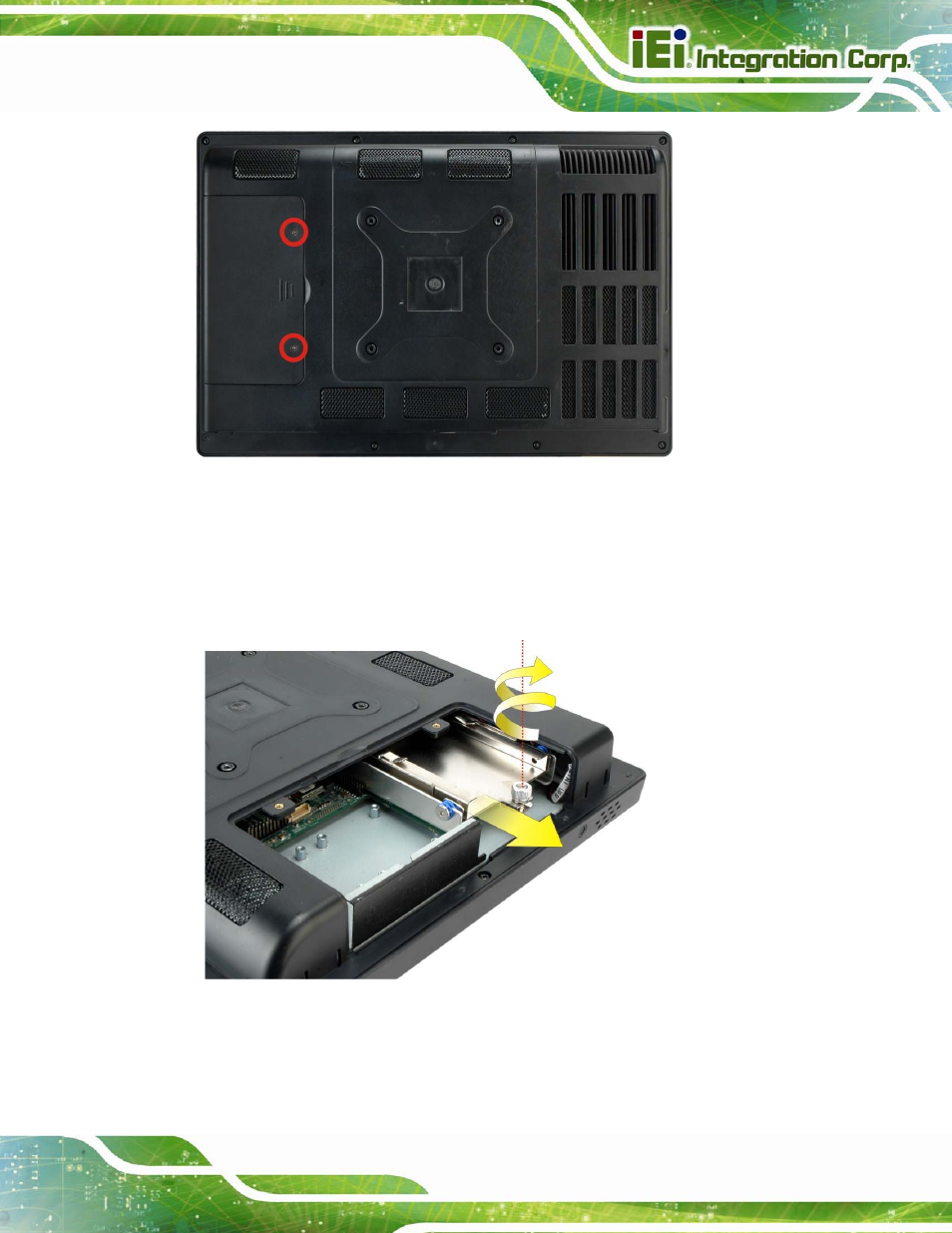 Figure 3-1: hdd cover retention screws, Figure 3-2: hdd bracket removal | IEI Integration AFL2-W15B-H61 User Manual | Page 41 / 219