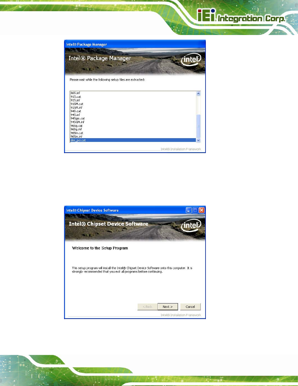 Figure 5-2: chipset driver screen, Figure 5-3: chipset driver welcome screen | IEI Integration AFL2-15A-H61 User Manual | Page 100 / 213