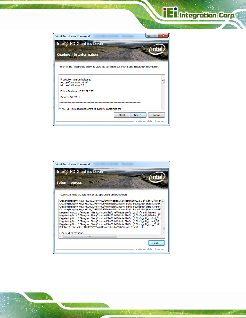 Figure 5-12: graphics driver read me file, Figure 5-13: graphics driver setup operations | IEI Integration AFL2-15A-H61 User Manual | Page 106 / 213