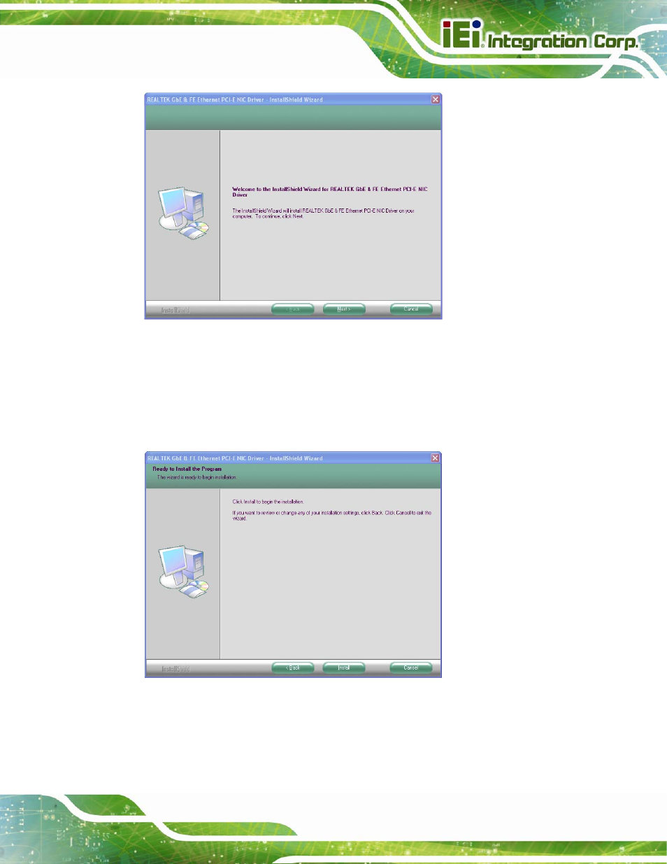 Figure 5-15: lan driver welcome screen, Figure 5-16: lan driver ready to install screen | IEI Integration AFL2-15A-H61 User Manual | Page 108 / 213