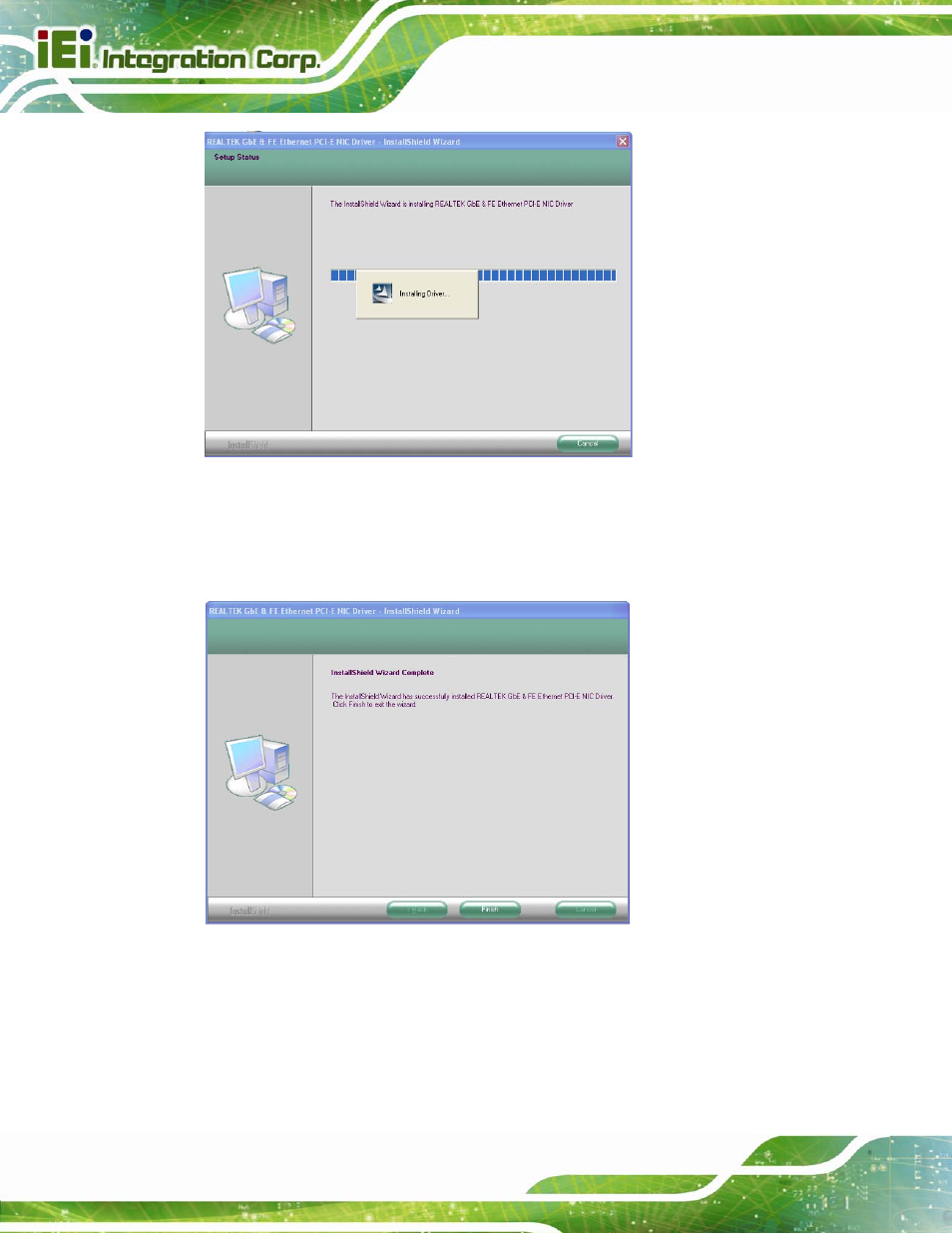 6 audio driver installation, Udio, River | Nstallation, Figure 5-17: lan driver setup status screen, Figure 5-18: lan driver installation complete | IEI Integration AFL2-15A-H61 User Manual | Page 109 / 213