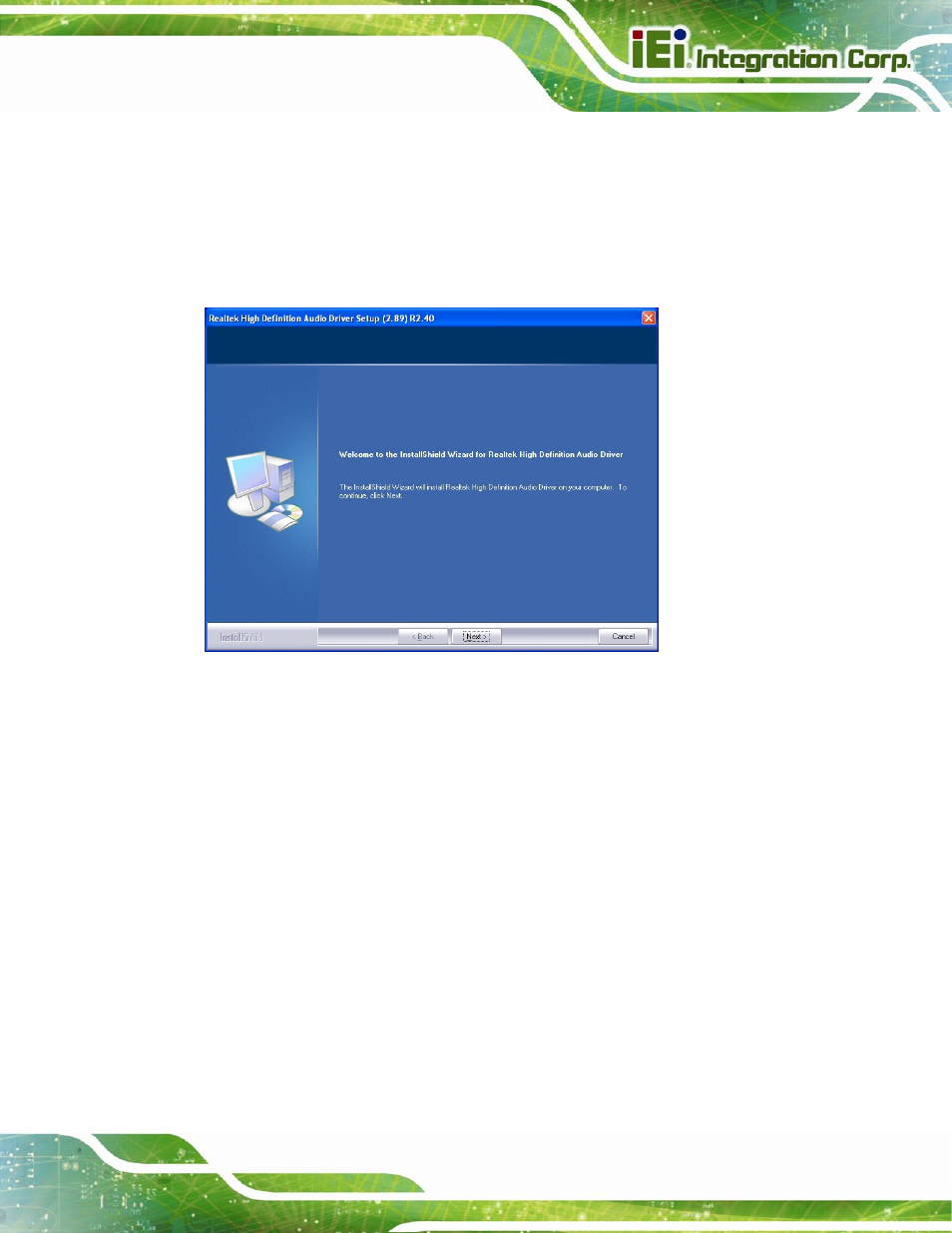 Figure 5-19: audio driver welcome screen | IEI Integration AFL2-15A-H61 User Manual | Page 110 / 213