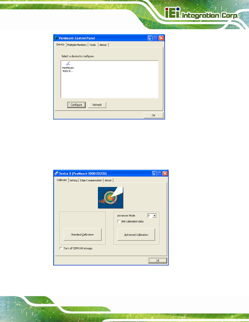 Figure 5-29: configuration screen, Figure 5-30: calibration initiation screen | IEI Integration AFL2-15A-H61 User Manual | Page 116 / 213