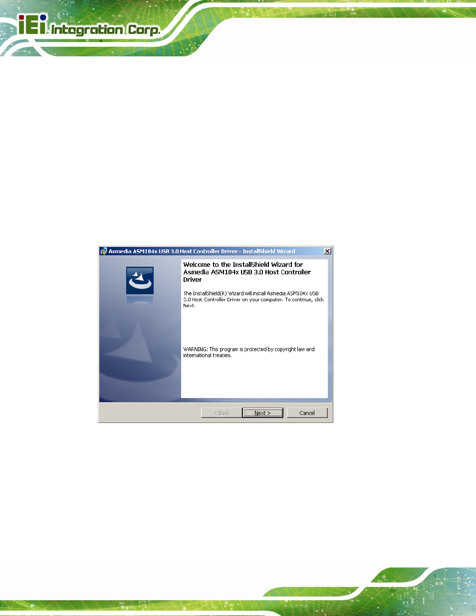 9 usb 3.0 driver installation, River, Nstallation | Figure 5-38: usb 3.0 driver welcome screen | IEI Integration AFL2-15A-H61 User Manual | Page 121 / 213