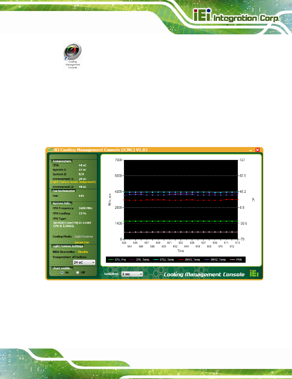 2 icmc overview, 1 information panel, Verview | Figure 6-6: cooling management console icon, Figure 6-7: icmc | IEI Integration AFL2-15A-H61 User Manual | Page 128 / 213