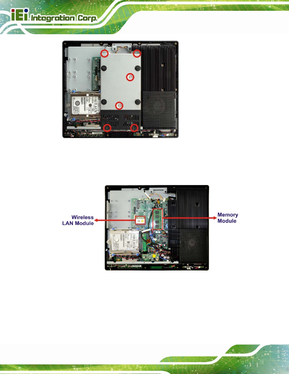 5 replacing components, 1 memory module replacement, Eplacing | Omponents, Figure 7-2: internal cover retention screws, Figure 7-3: internal components | IEI Integration AFL2-15A-H61 User Manual | Page 137 / 213
