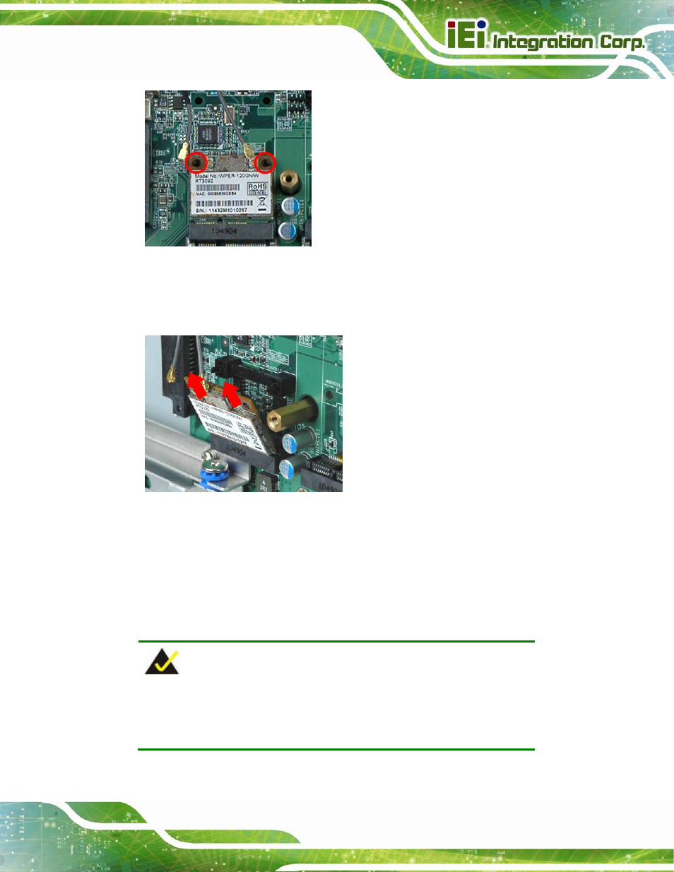 Figure 7-6: releasing the wlan card, Figure 7-7: removing the wlan card | IEI Integration AFL2-15A-H61 User Manual | Page 140 / 213