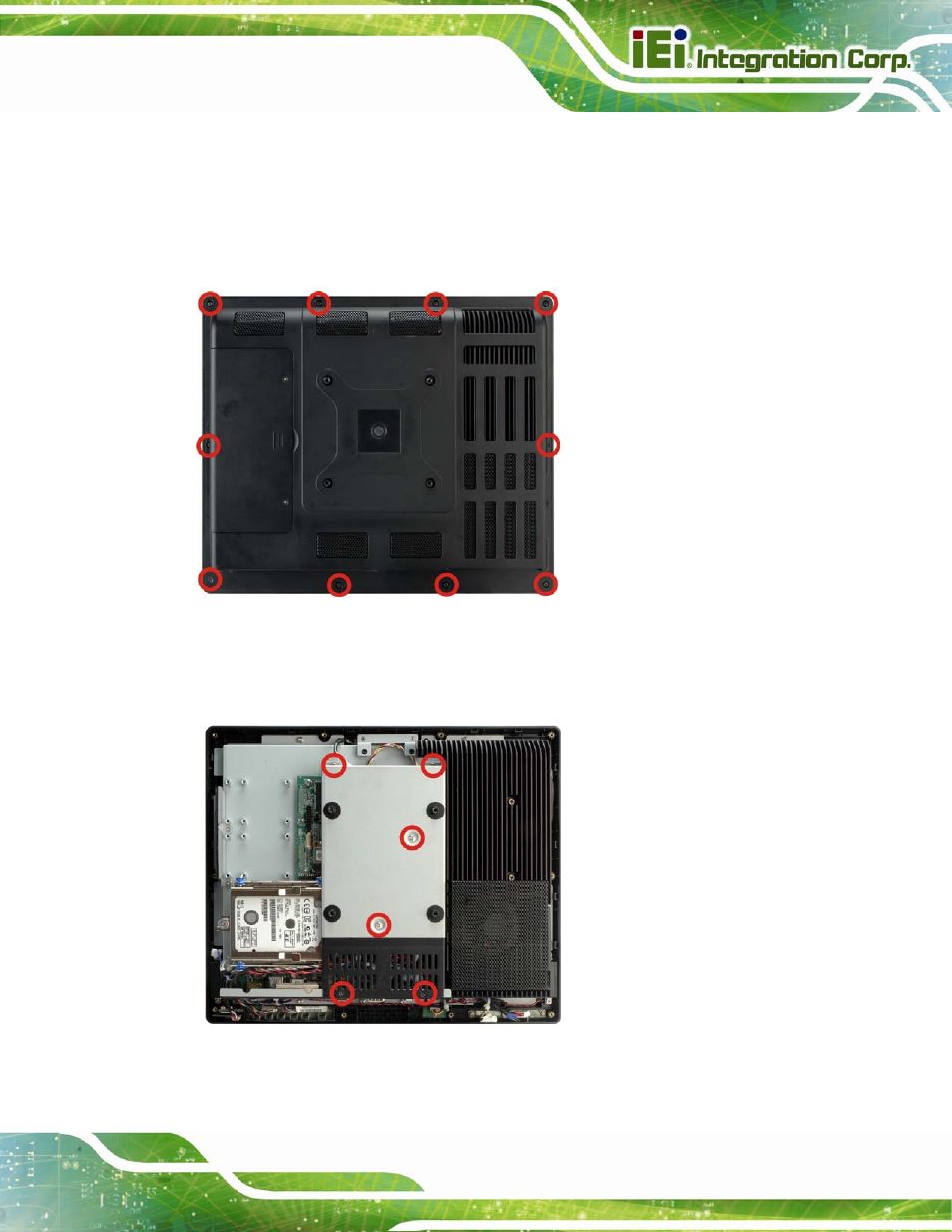 6 rfid reader installation (optional), Rfid, Eader | Nstallation, Ptional, Figure 3-7: back cover retention screws, Figure 3-8: internal cover retention screws | IEI Integration AFL2-15A-H61 User Manual | Page 42 / 213