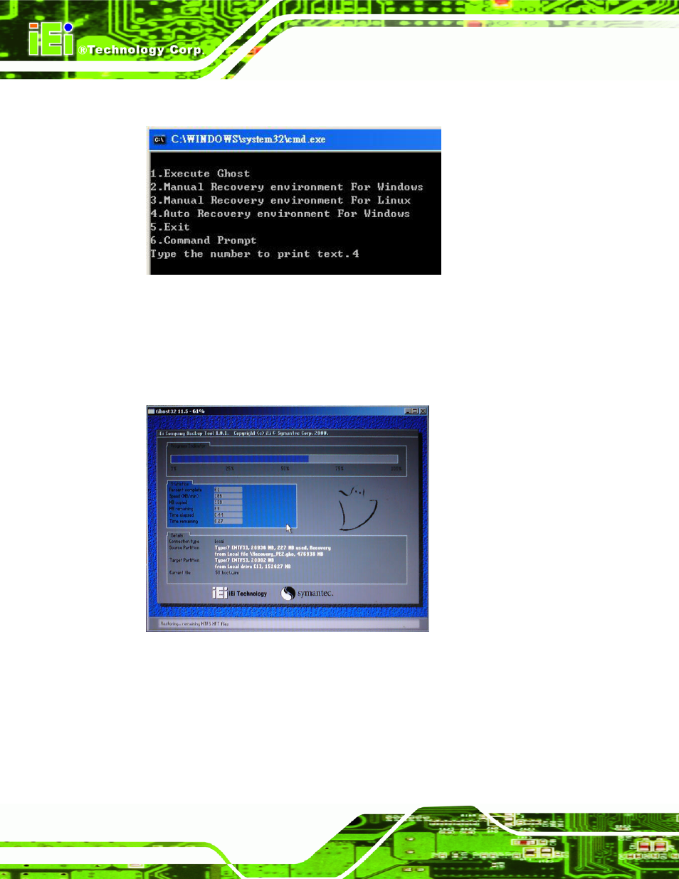 Figure c-24: auto recovery environment for windows, Figure c-25: building the auto recovery partition | IEI Integration AFL2-12A-HM65 v1.00 User Manual | Page 158 / 186