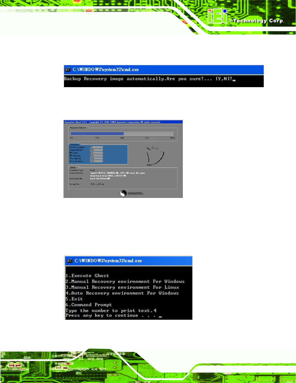 Figure c-26: factory default image confirmation, Figure c-27: image creation complete, Figure c-28: press any key to continue | IEI Integration AFL2-12A-HM65 v1.00 User Manual | Page 159 / 186