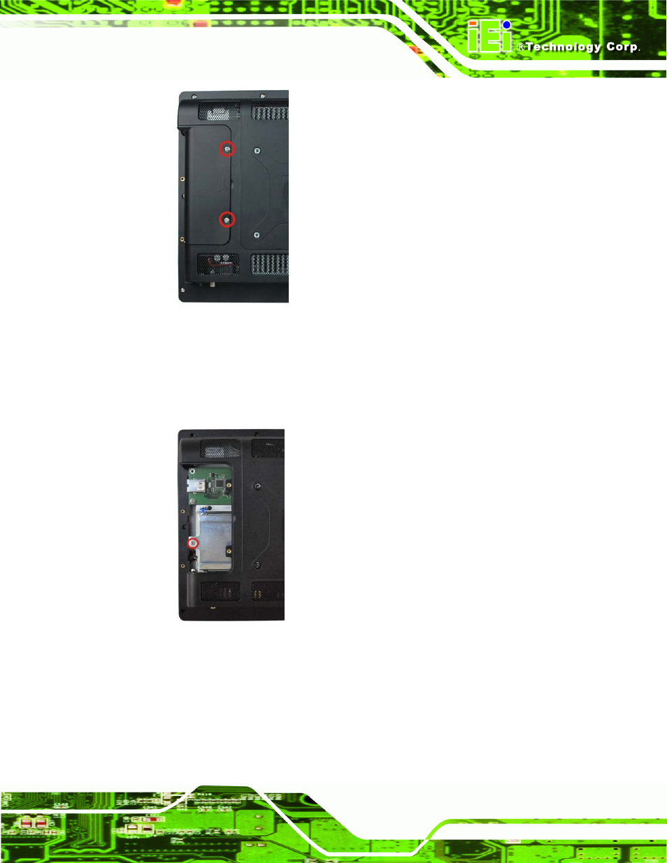 Figure 4-1: hdd cover retention screws, Figure4-2: hdd bracket screw | IEI Integration AFL2-12A-HM65 v1.00 User Manual | Page 43 / 186