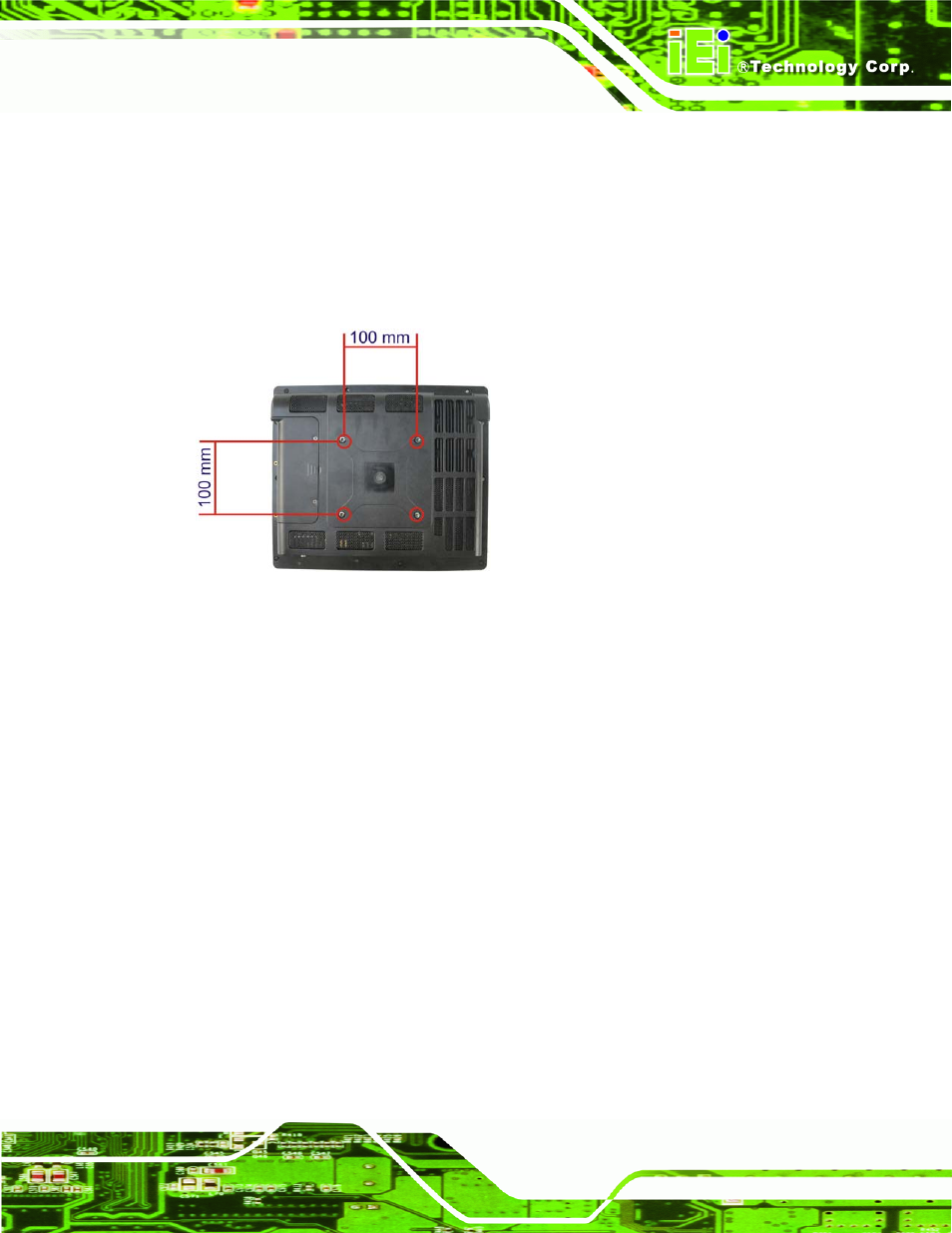2 stand mounting, 3 arm mounting, Figure 4-10: mounting screw location | IEI Integration AFL2-12A-HM65 v1.00 User Manual | Page 51 / 186