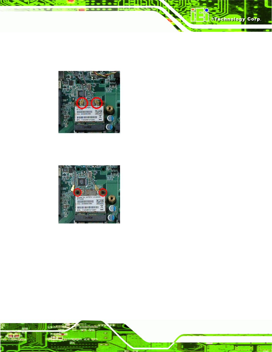 Figure5-4: removing the antennas, Figure5-5: releasing the wlan card | IEI Integration AFL2-12A-HM65 v1.00 User Manual | Page 69 / 186