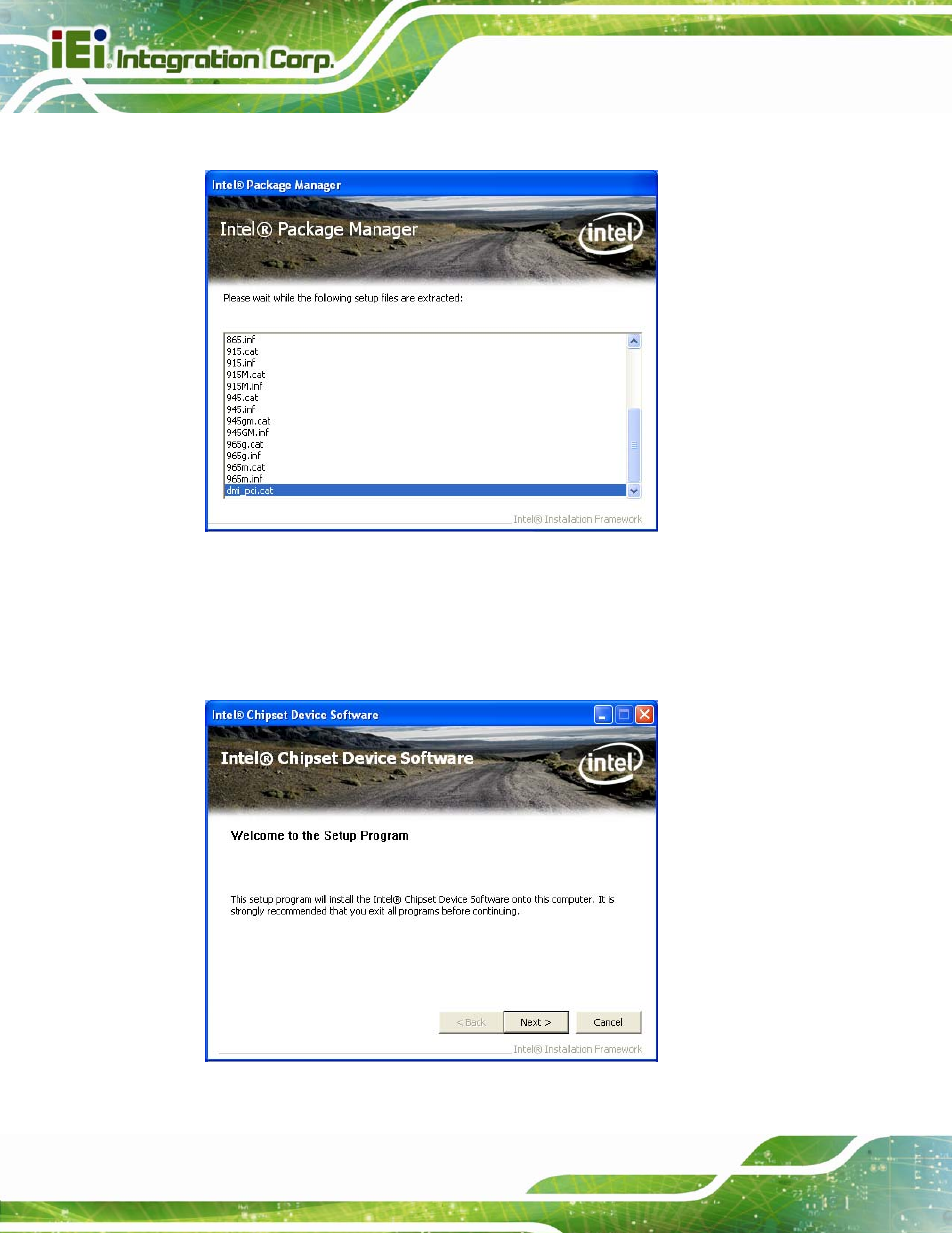 Figure 7-1: chipset driver screen, Figure 7-2: chipset driver welcome screen | IEI Integration AFL2-12A-D525 User Manual | Page 106 / 180