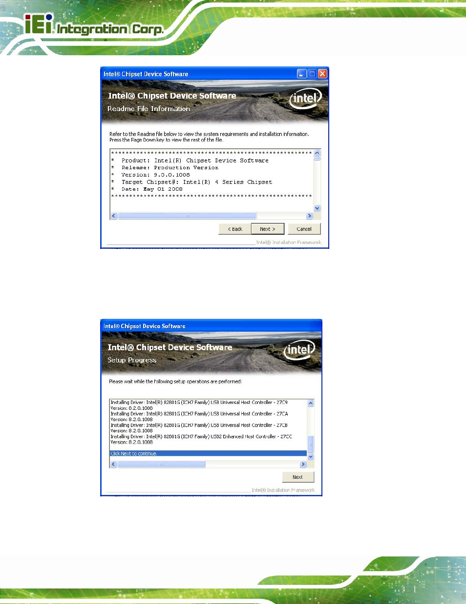 Figure 7-4: chipset driver read me file, Figure 7-5: chipset driver setup operations | IEI Integration AFL2-12A-D525 User Manual | Page 108 / 180