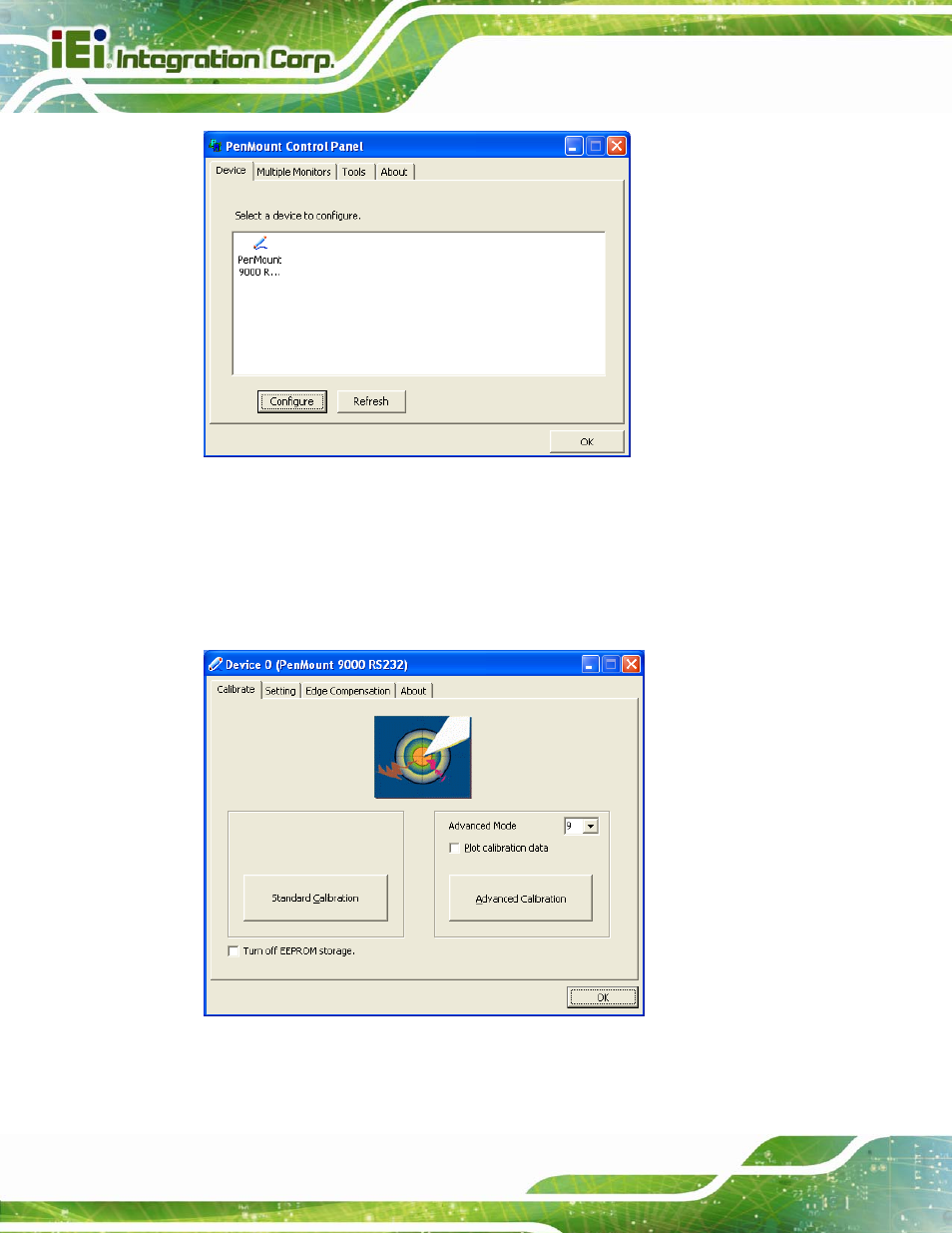 Figure 7-24: configuration screen, Figure 7-25: calibration initiation screen | IEI Integration AFL2-12A-D525 User Manual | Page 120 / 180